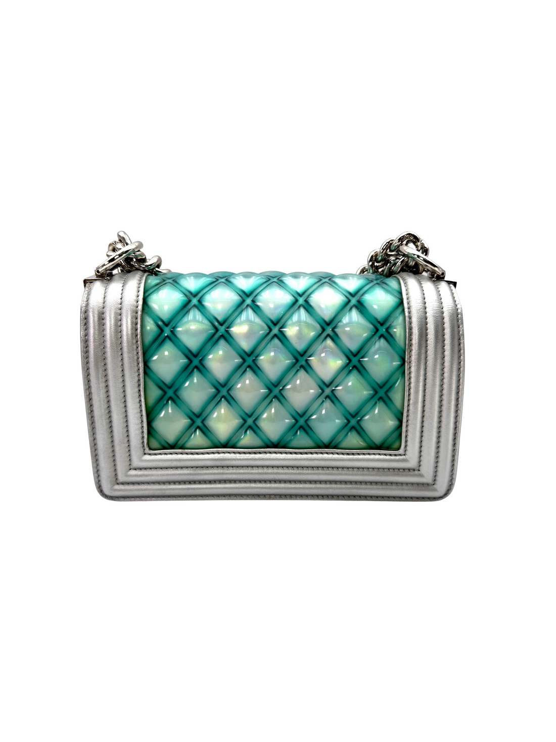 Chanel LeBoy Iridescent Blue Quilted Leather Small Size Flap Bag With Silver Buckle(26***24) CC2468