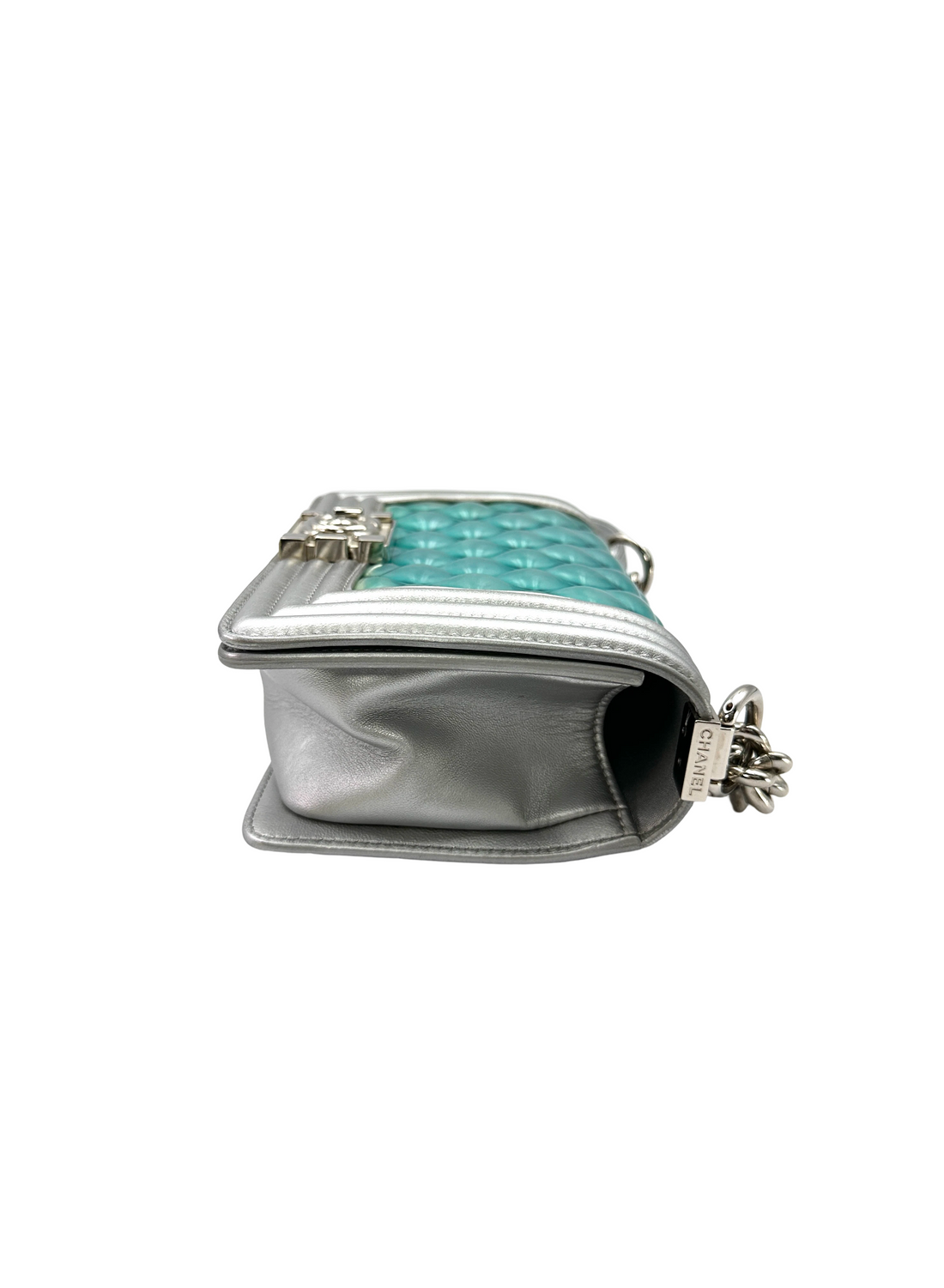 Chanel LeBoy Iridescent Blue Quilted Leather Small Size Flap Bag With Silver Buckle(26***24) CC2468