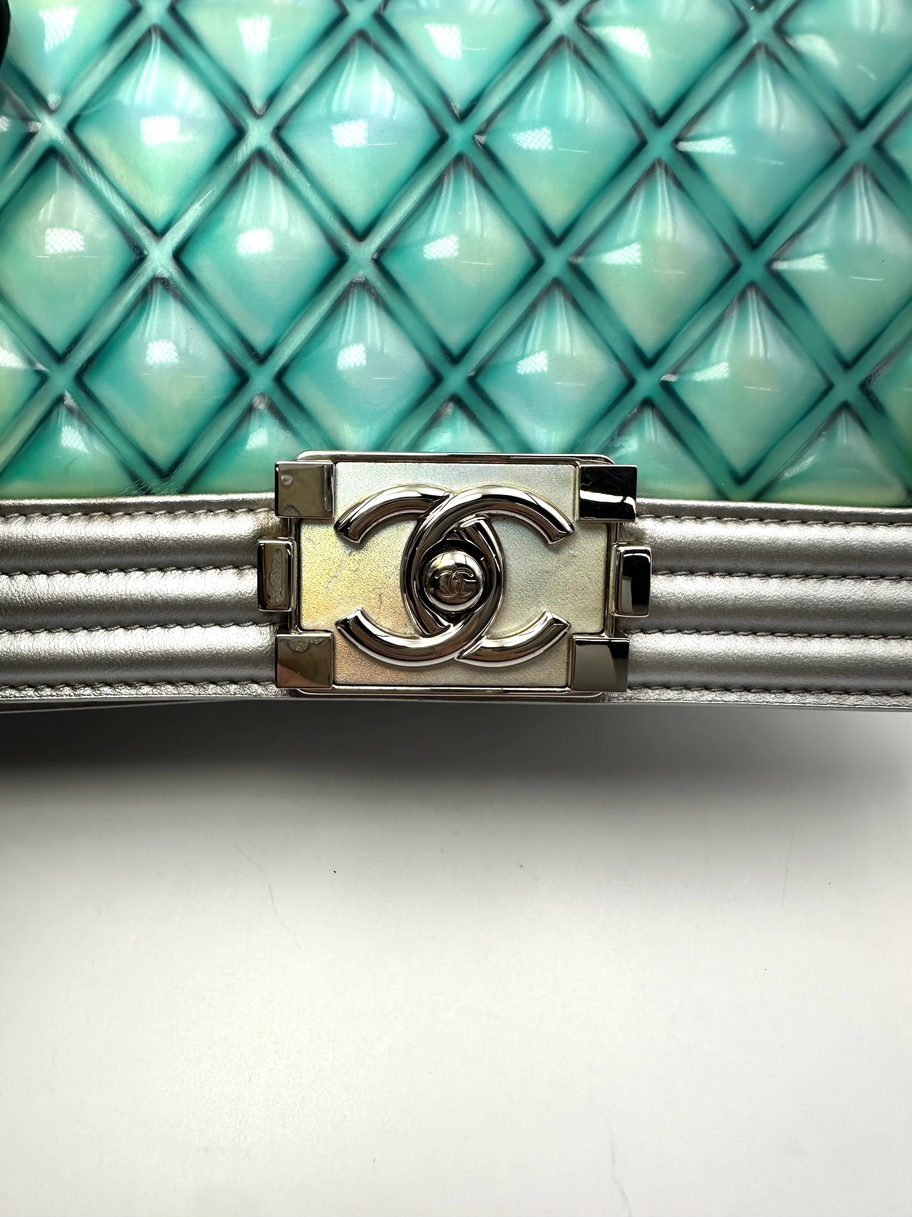Chanel LeBoy Iridescent Blue Quilted Leather Small Size Flap Bag With Silver Buckle(26***24) CC2468