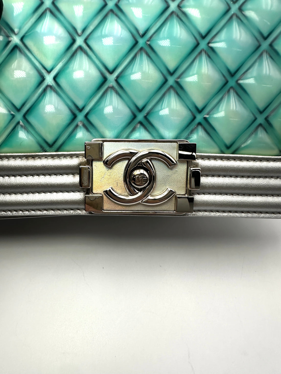 Chanel LeBoy Iridescent Blue Quilted Leather Small Size Flap Bag With Silver Buckle(26***24) CC2468