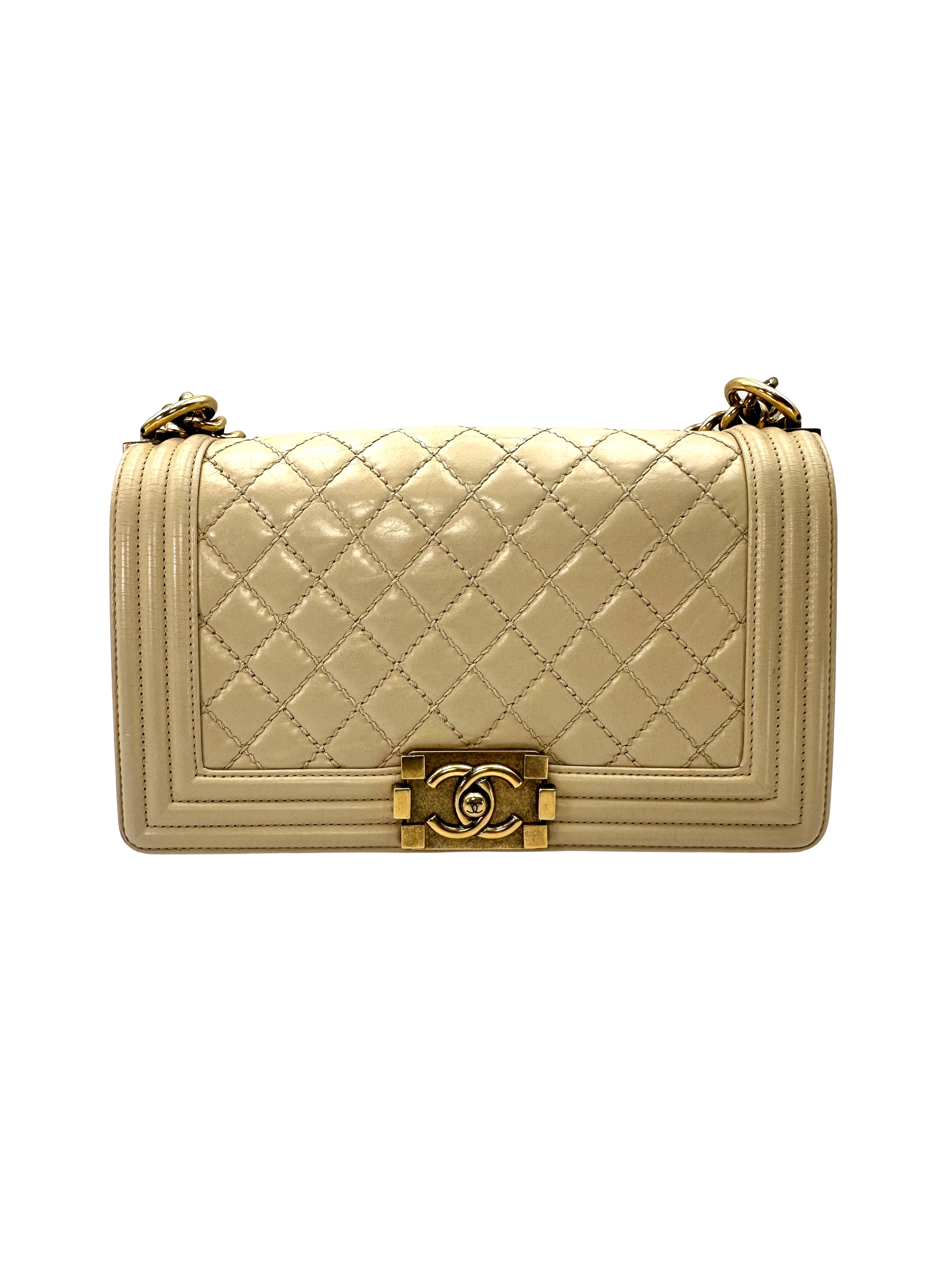 Chanel LeBoy Beige Quilted Leather Flap Bag With Gold Buckle(17***89) CC2472