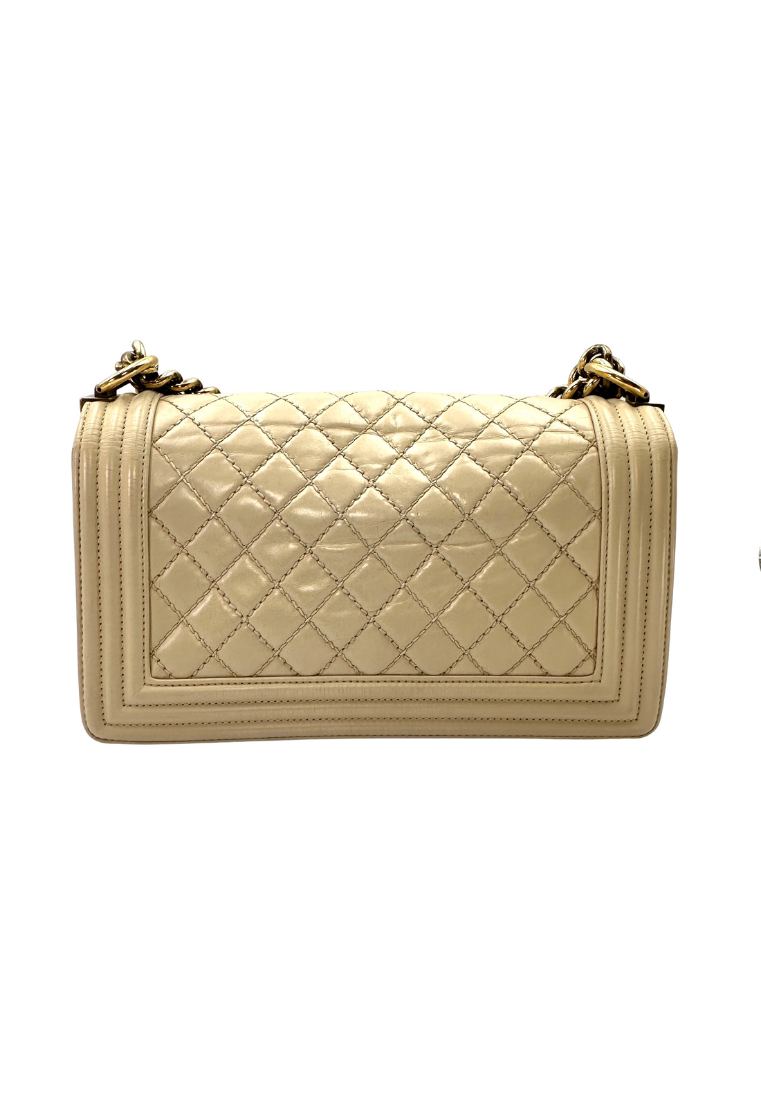 Chanel LeBoy Beige Quilted Leather Flap Bag With Gold Buckle(17***89) CC2472