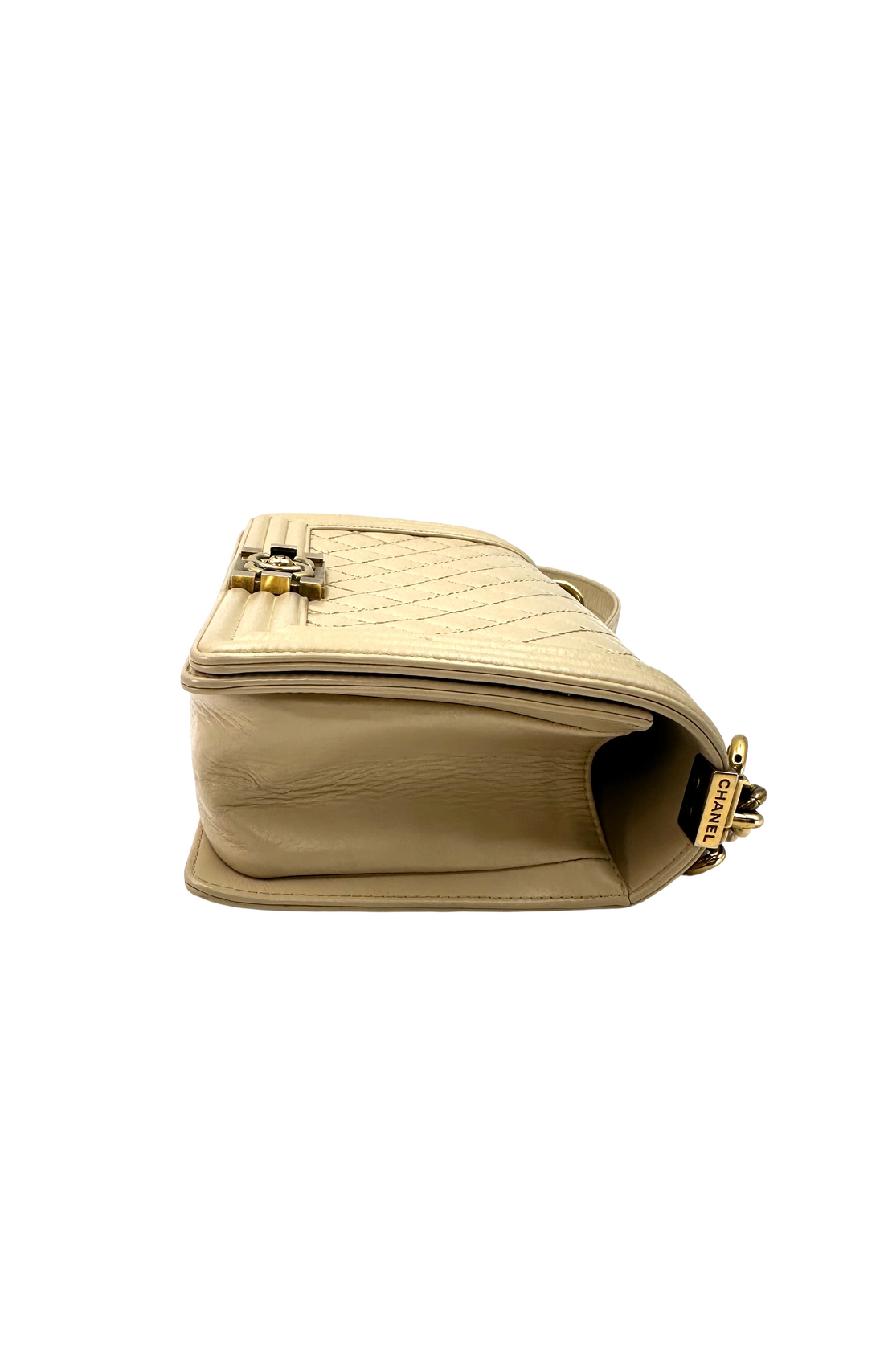 Chanel LeBoy Beige Quilted Leather Flap Bag With Gold Buckle(17***89) CC2472