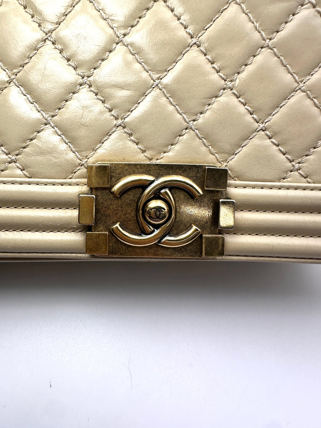 Chanel LeBoy Beige Quilted Leather Flap Bag With Gold Buckle(17***89) CC2472