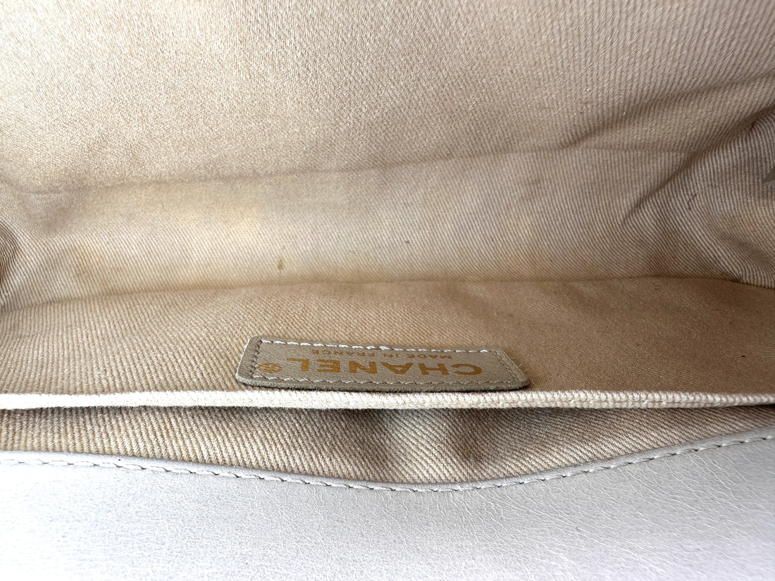 Chanel LeBoy Beige Quilted Leather Flap Bag With Gold Buckle(17***89) CC2472
