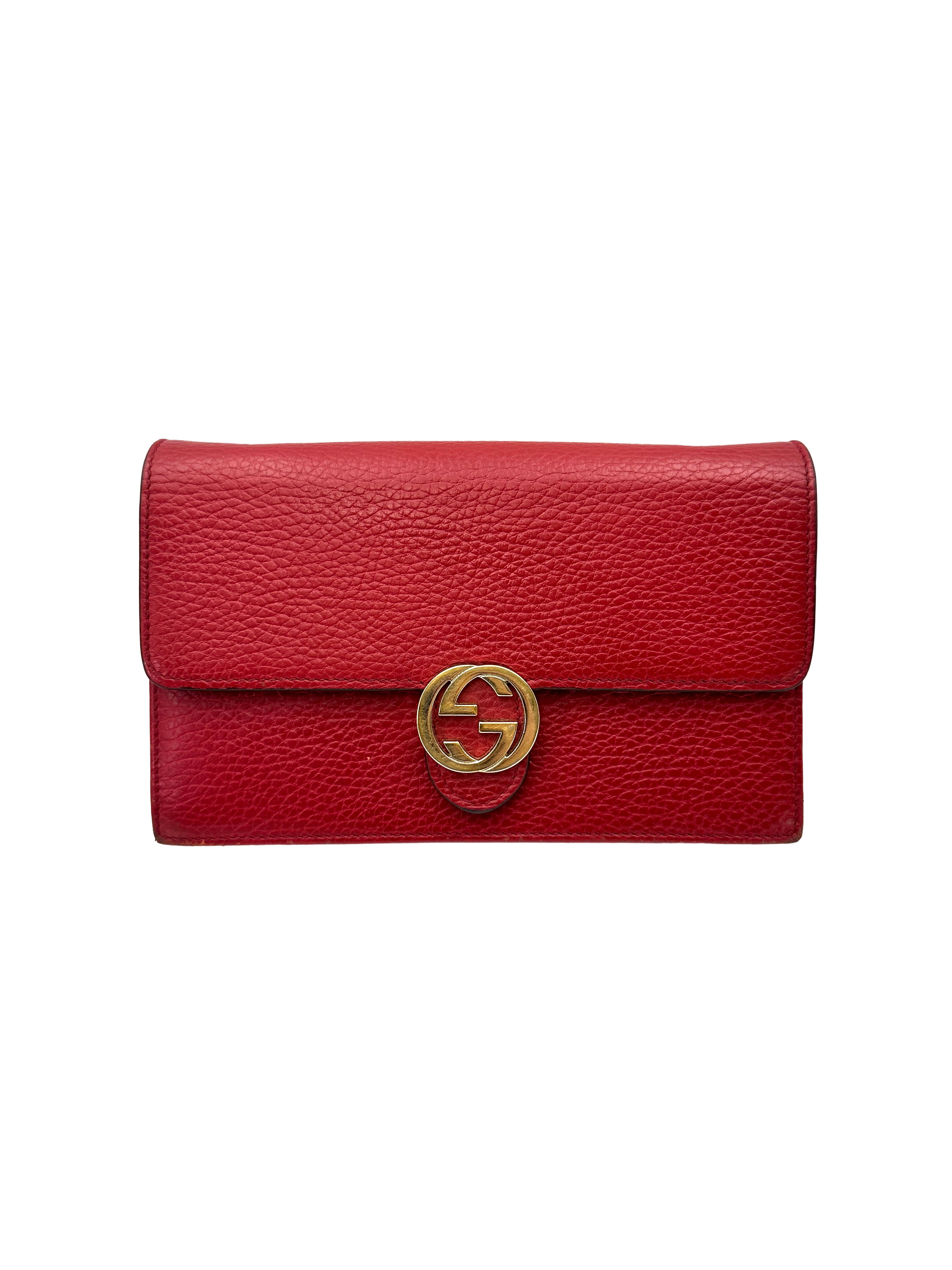 Gucci Interlocking G Red Leather Wallet On Chain GG1378