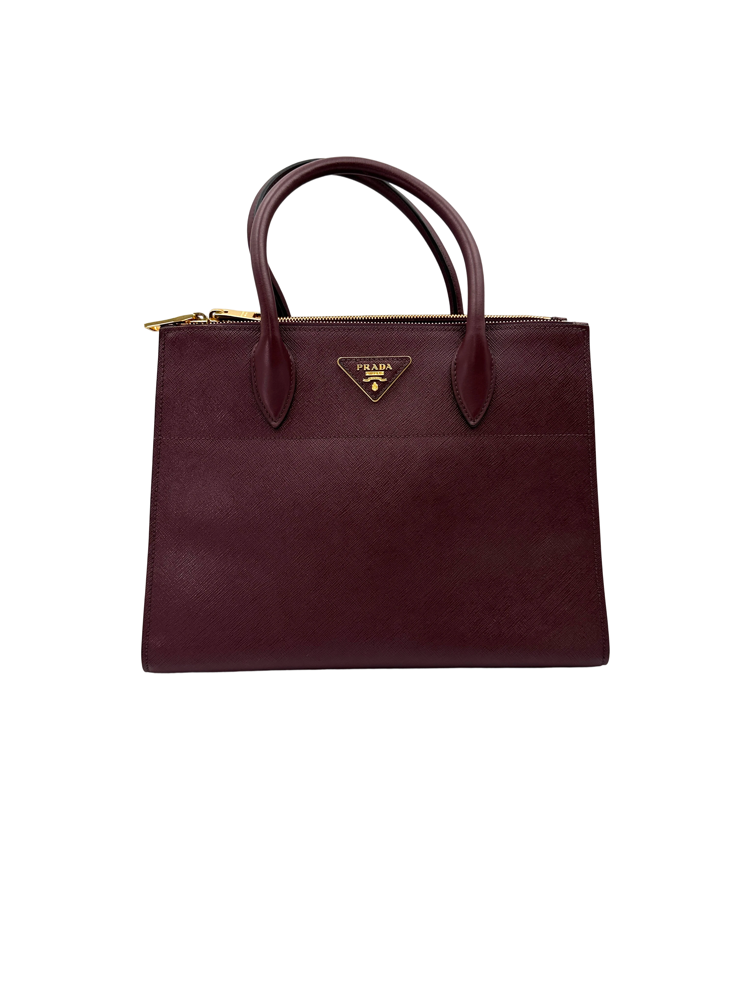 Prada Paradigme Dark Red Saffiano Leather Handle Bag PR538