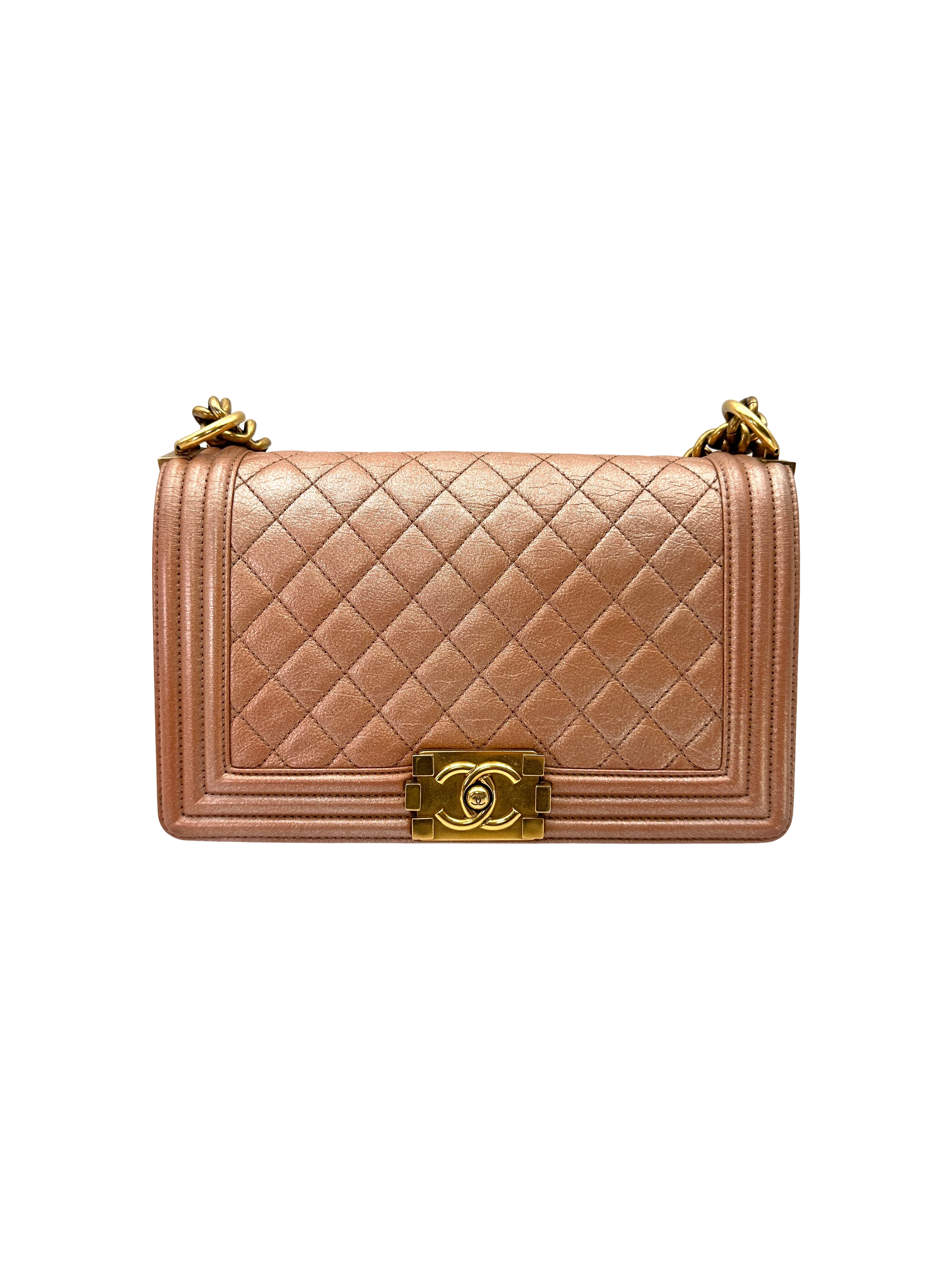 Chanel LeBoy Metallic Gold Quilted Leather Medium Size Flap Bag(20***13) CC2476
