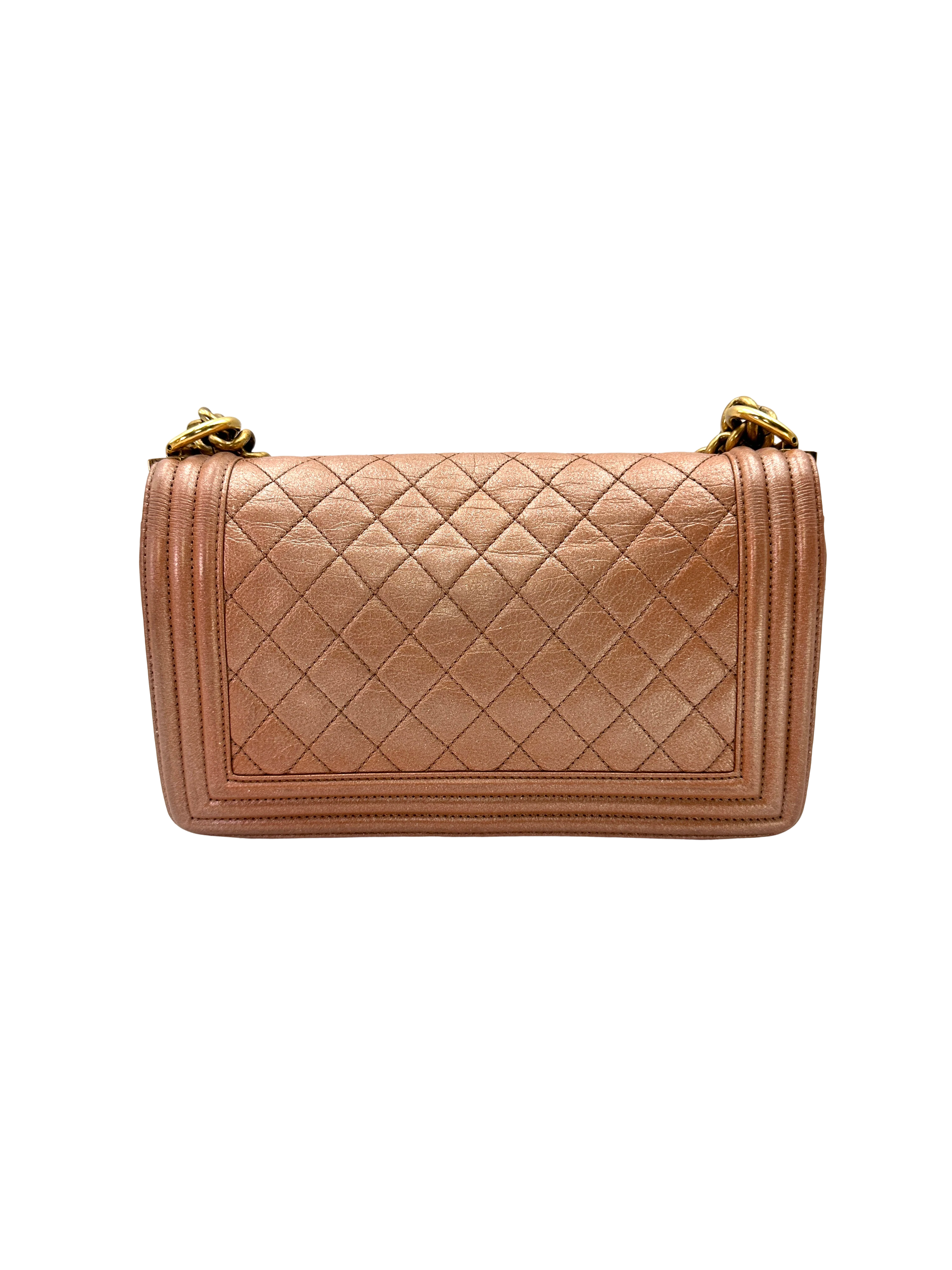 Chanel LeBoy Metallic Gold Quilted Leather Medium Size Flap Bag(20***13) CC2476