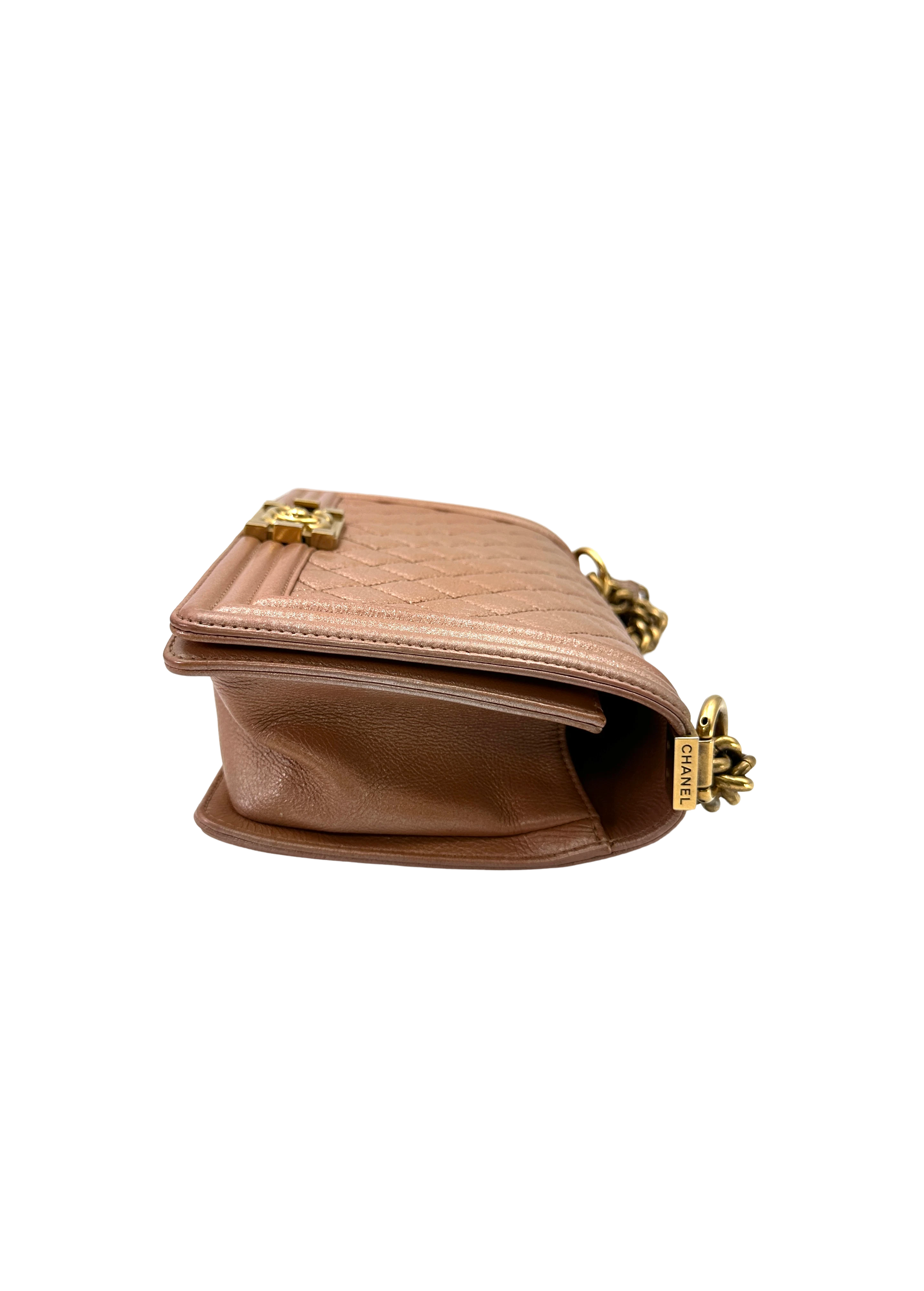 Chanel LeBoy Metallic Gold Quilted Leather Medium Size Flap Bag(20***13) CC2476