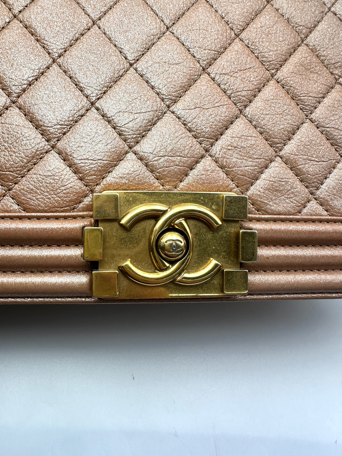 Chanel LeBoy Metallic Gold Quilted Leather Medium Size Flap Bag(20***13) CC2476