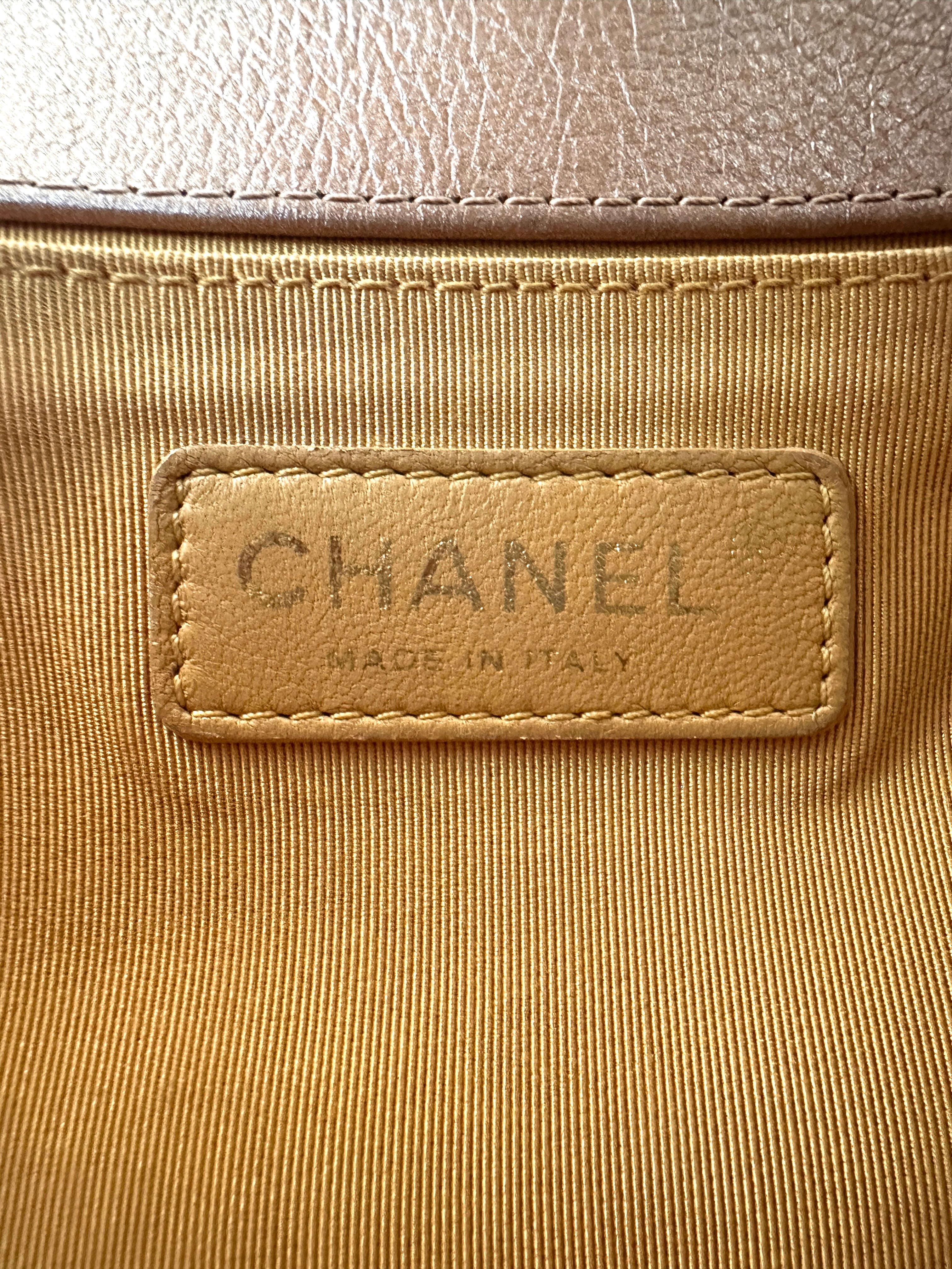 Chanel LeBoy Metallic Gold Quilted Leather Medium Size Flap Bag(20***13) CC2476