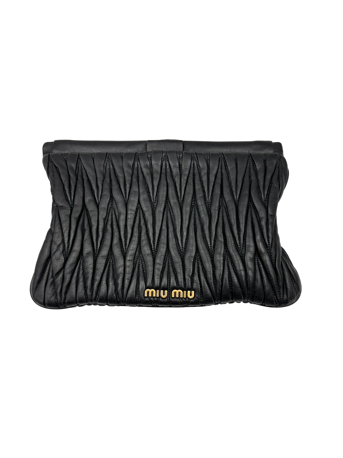 Miu Miu Black Matelasse Pleated Leather Clutch MM37