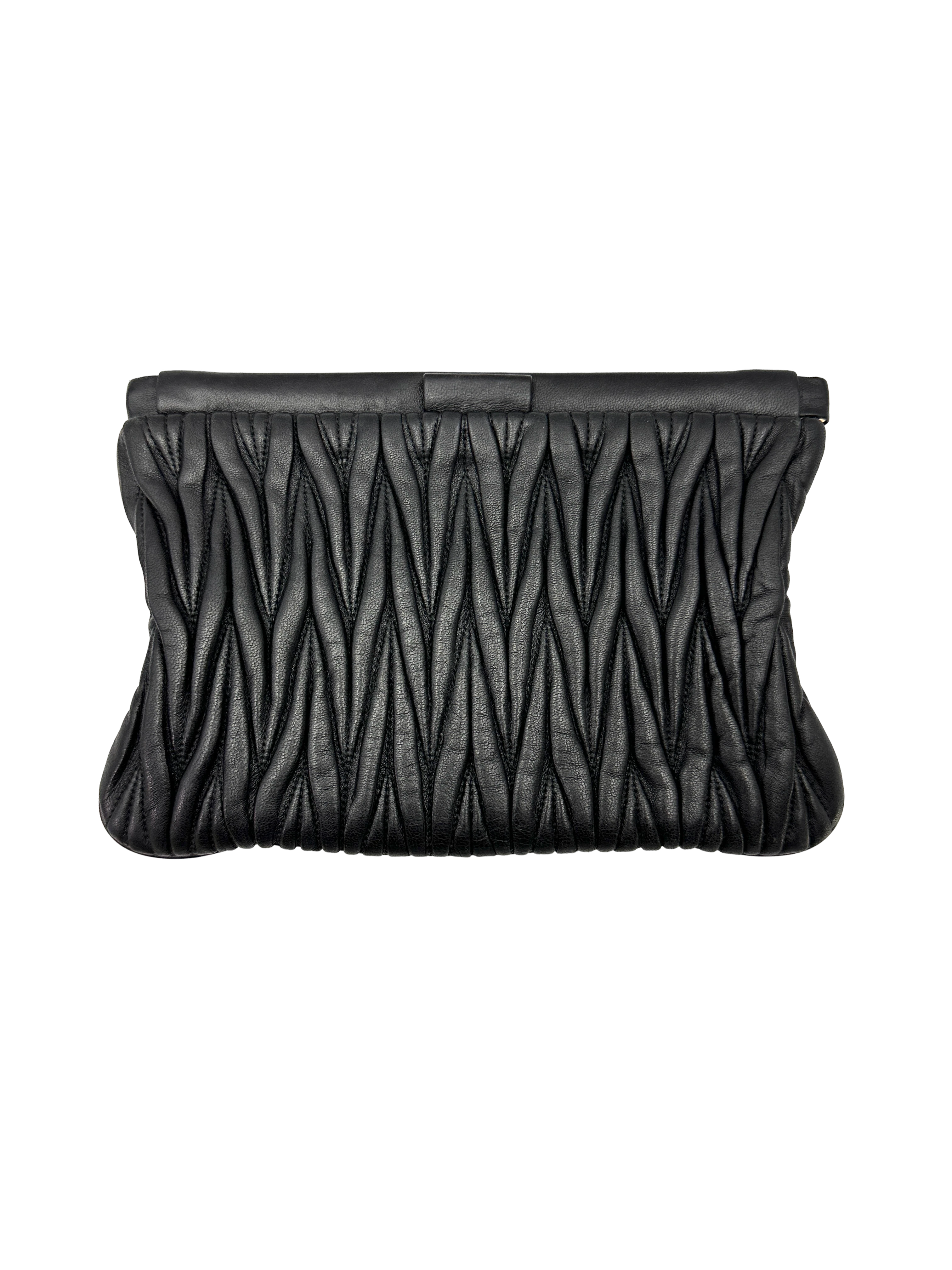 Miu Miu Black Matelasse Pleated Leather Clutch MM37