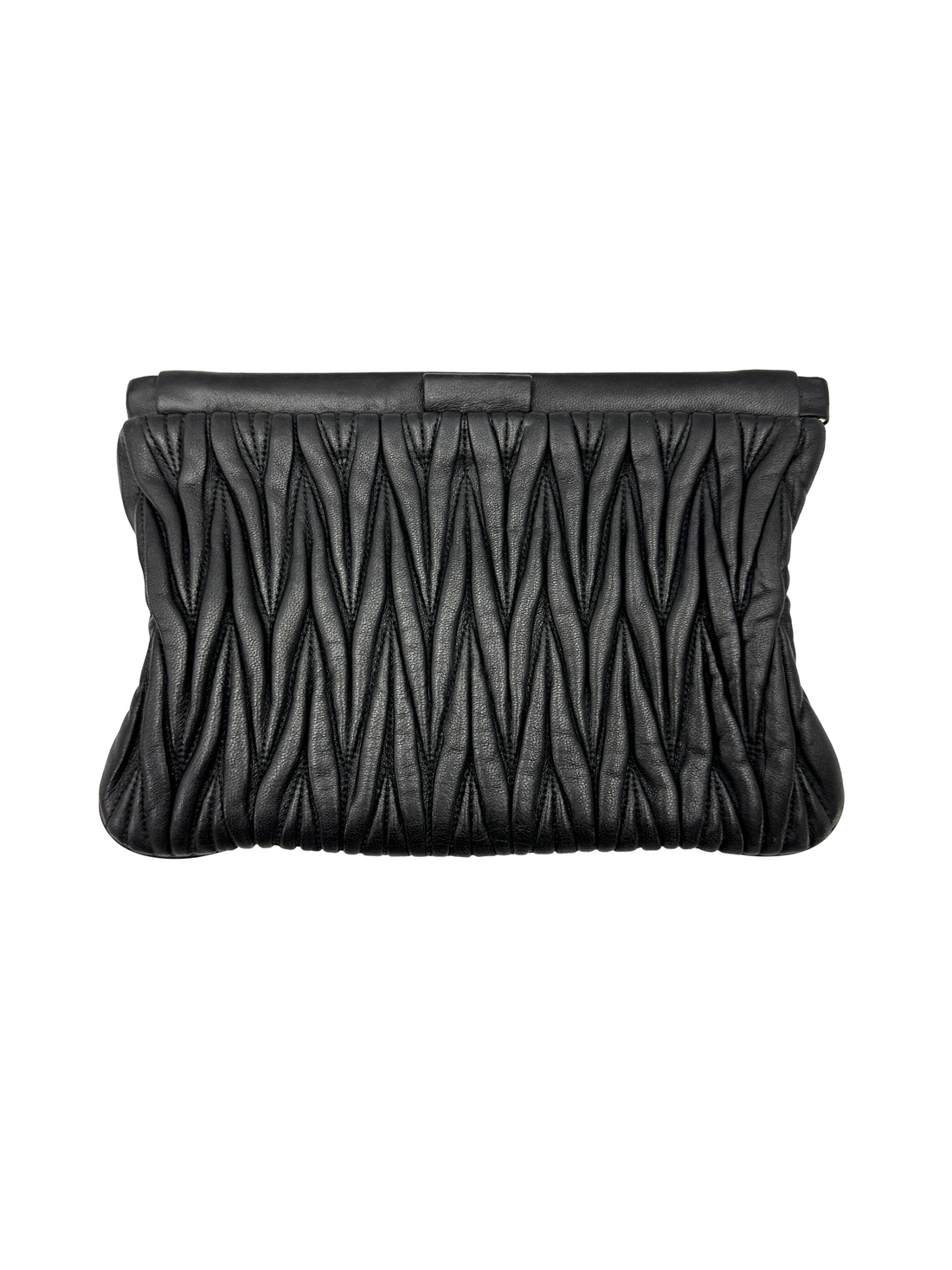 Miu Miu Black Matelasse Pleated Leather Clutch MM37