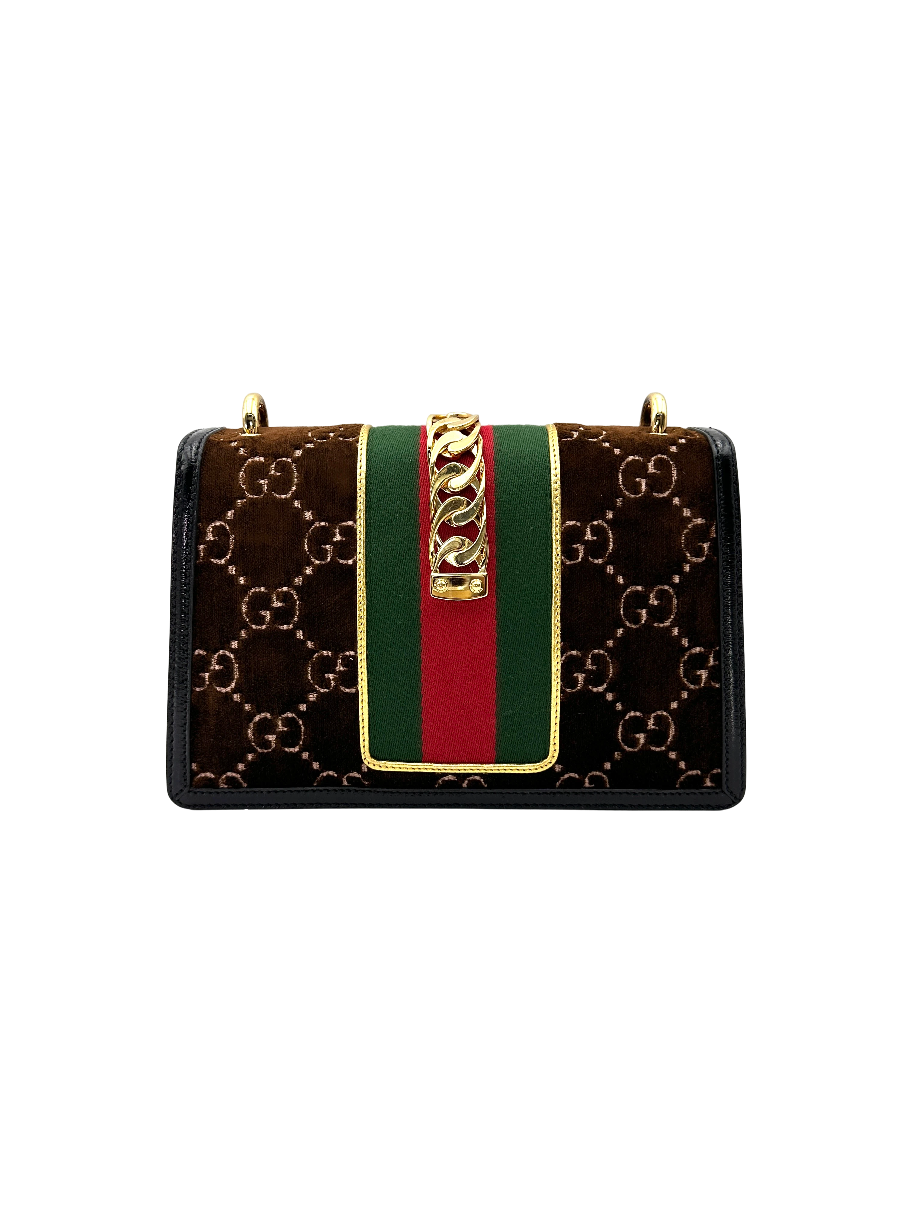 Gucci Sylvie Brown Velvet Shoulder Bag GG1377