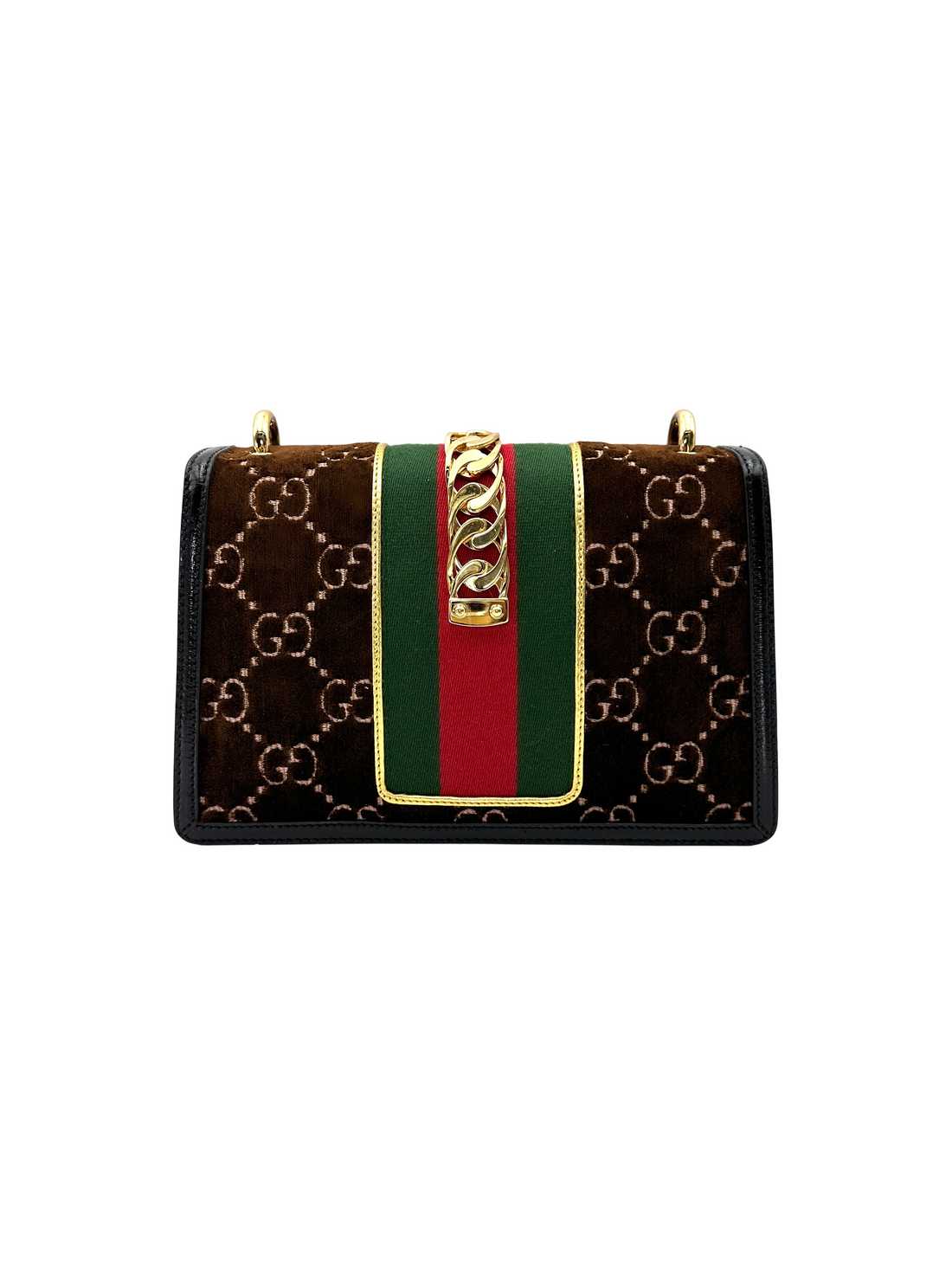 Gucci Sylvie Brown Velvet Shoulder Bag GG1377