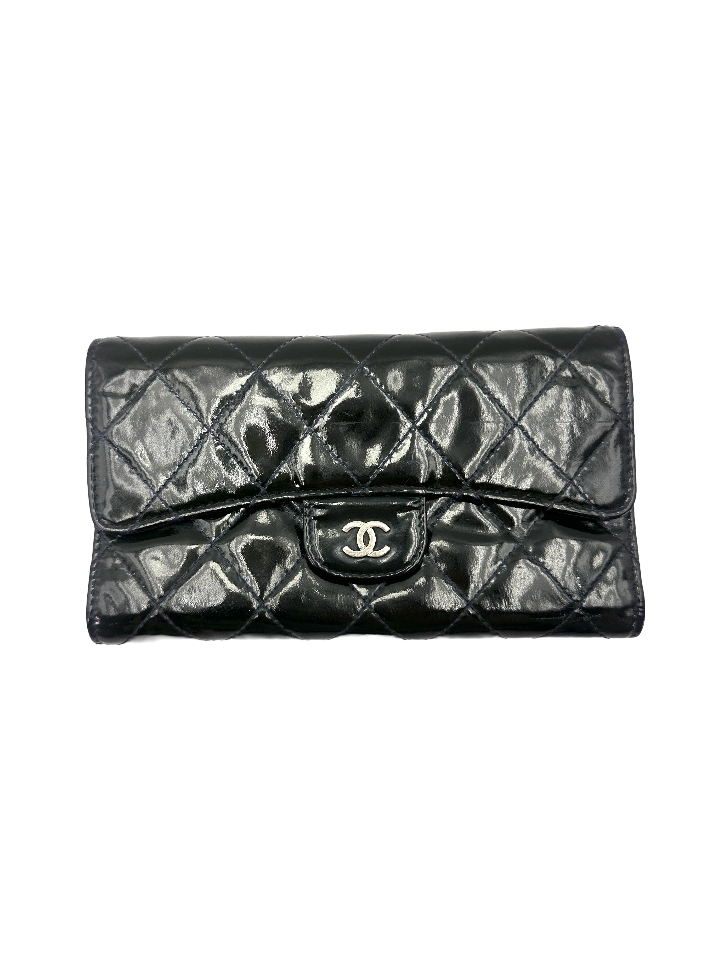 Chanel Black Quilted Patent Leather Long Wallet(17***93) CC2491