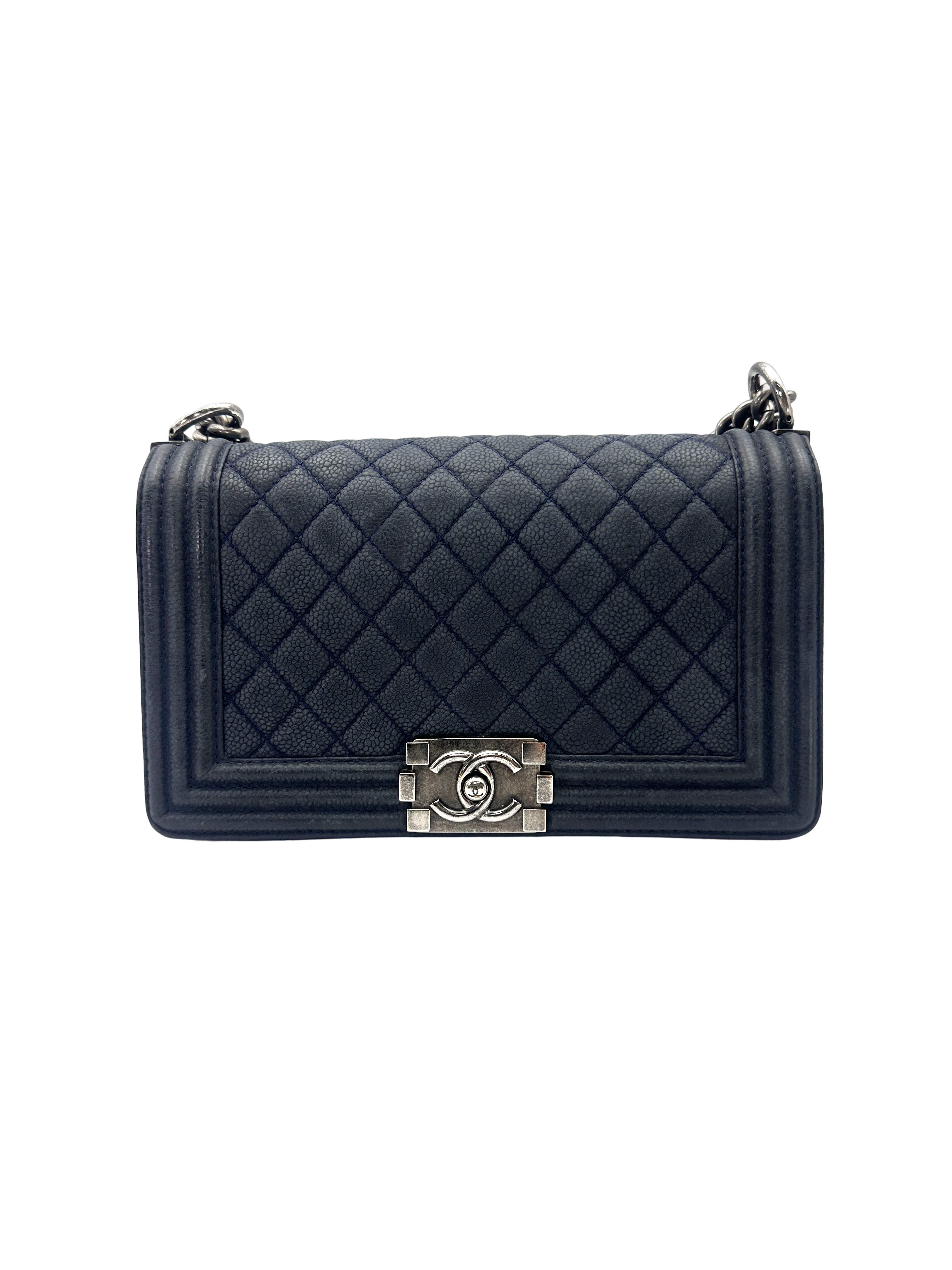 Chanel LeBoy Dark Blue Quilted Leather Flap Bag With Silver Buckle(18***69) CC2482