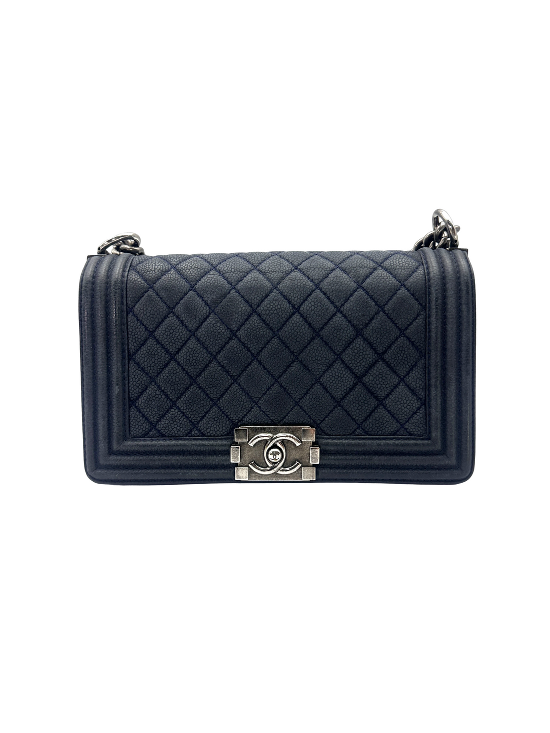 Chanel LeBoy Dark Blue Quilted Leather Flap Bag With Silver Buckle(18***69) CC2482