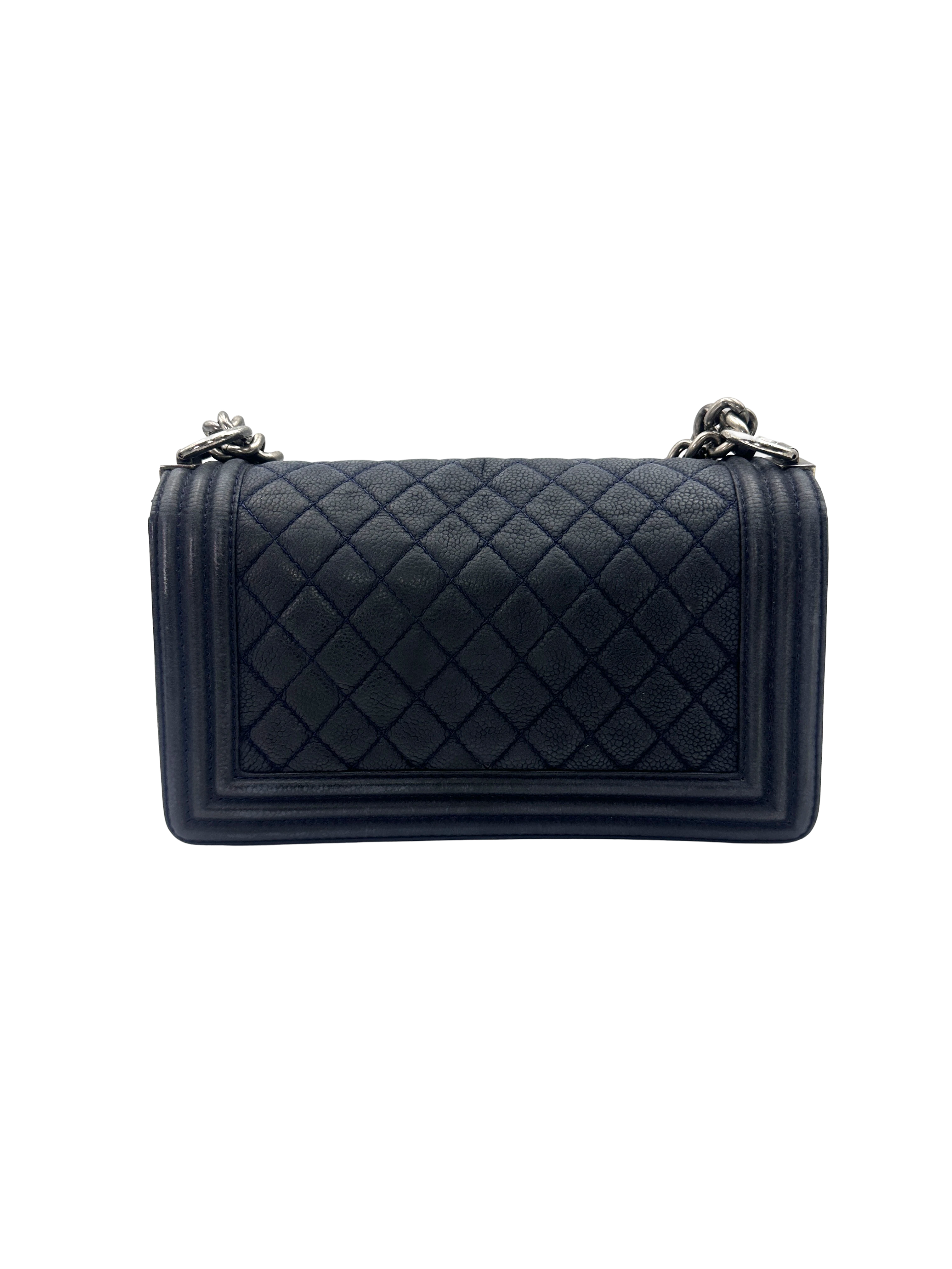 Chanel LeBoy Dark Blue Quilted Leather Flap Bag With Silver Buckle(18***69) CC2482