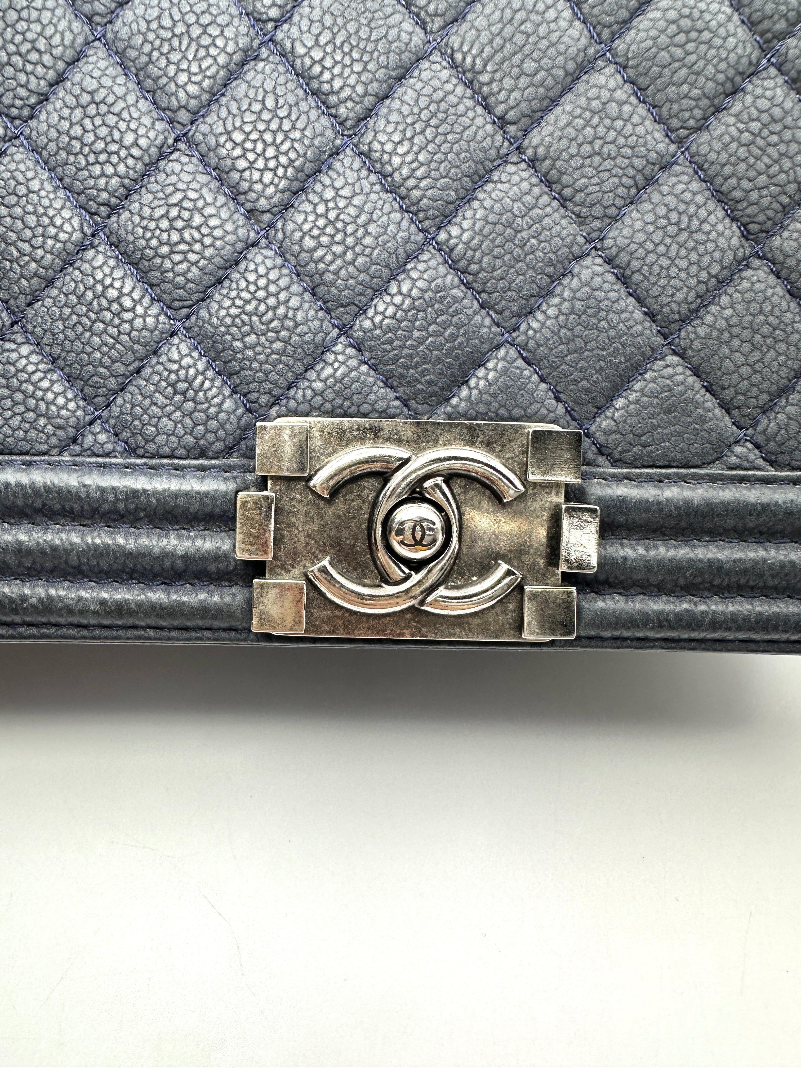 Chanel LeBoy Dark Blue Quilted Leather Flap Bag With Silver Buckle(18***69) CC2482