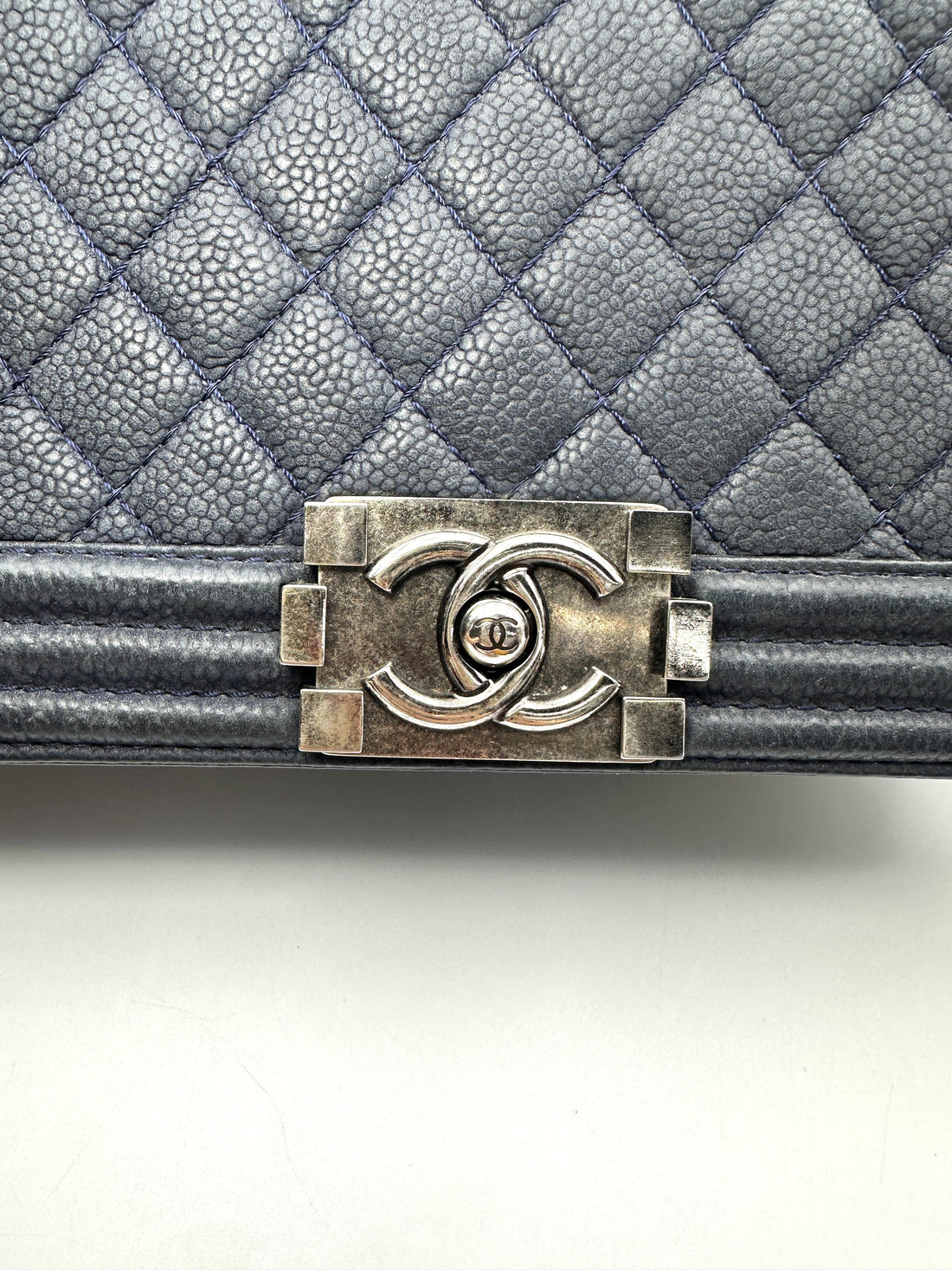 Chanel LeBoy Dark Blue Quilted Leather Flap Bag With Silver Buckle(18***69) CC2482