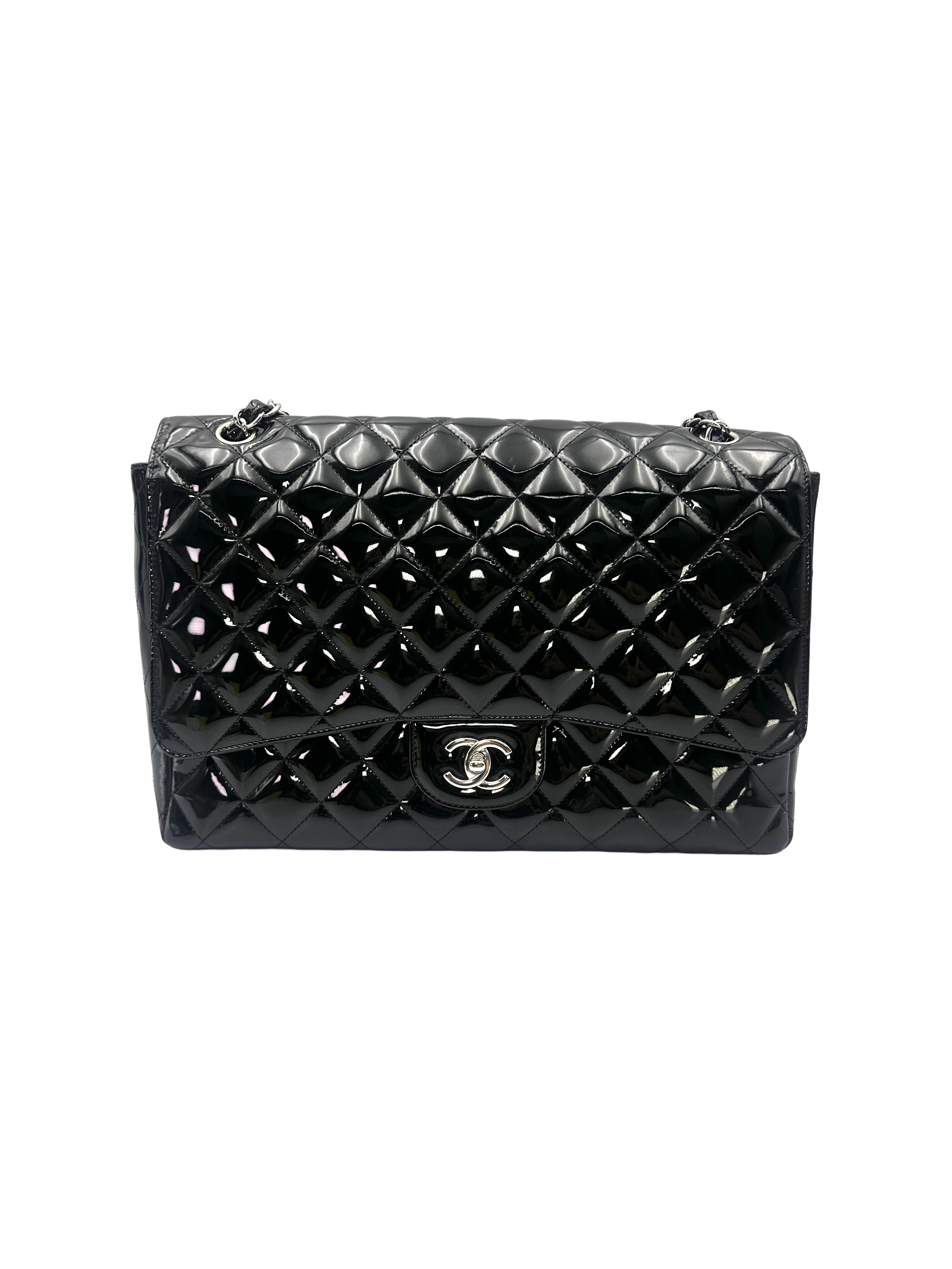 Chanel Classic Flap Black Quilted Leather Jumbo Shoulder Bag With Silver Buckle(13***51) CC2489
