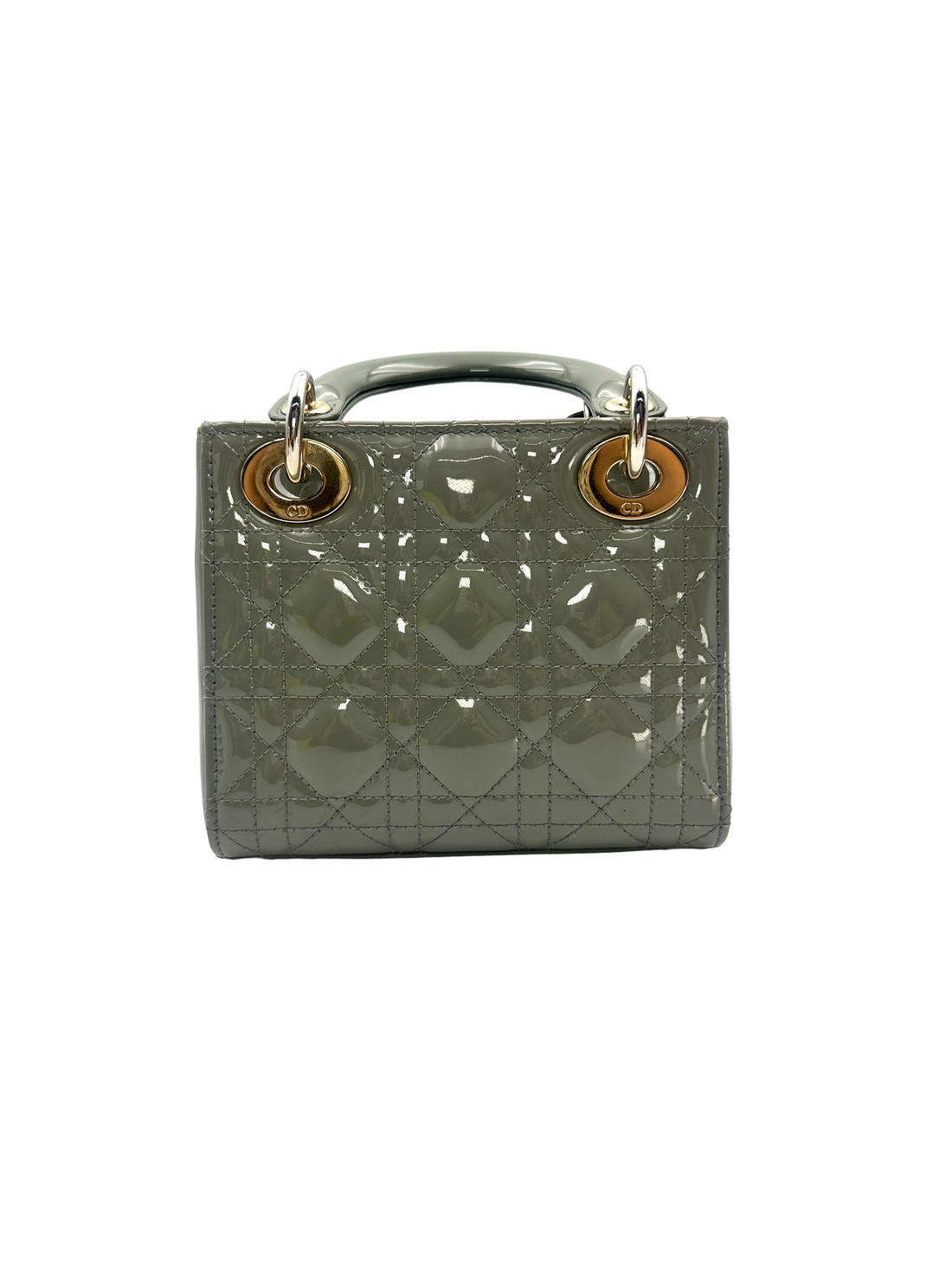 Christian Dior Lady Dior Grey Cannage Patent Leather Handle Bag DR894
