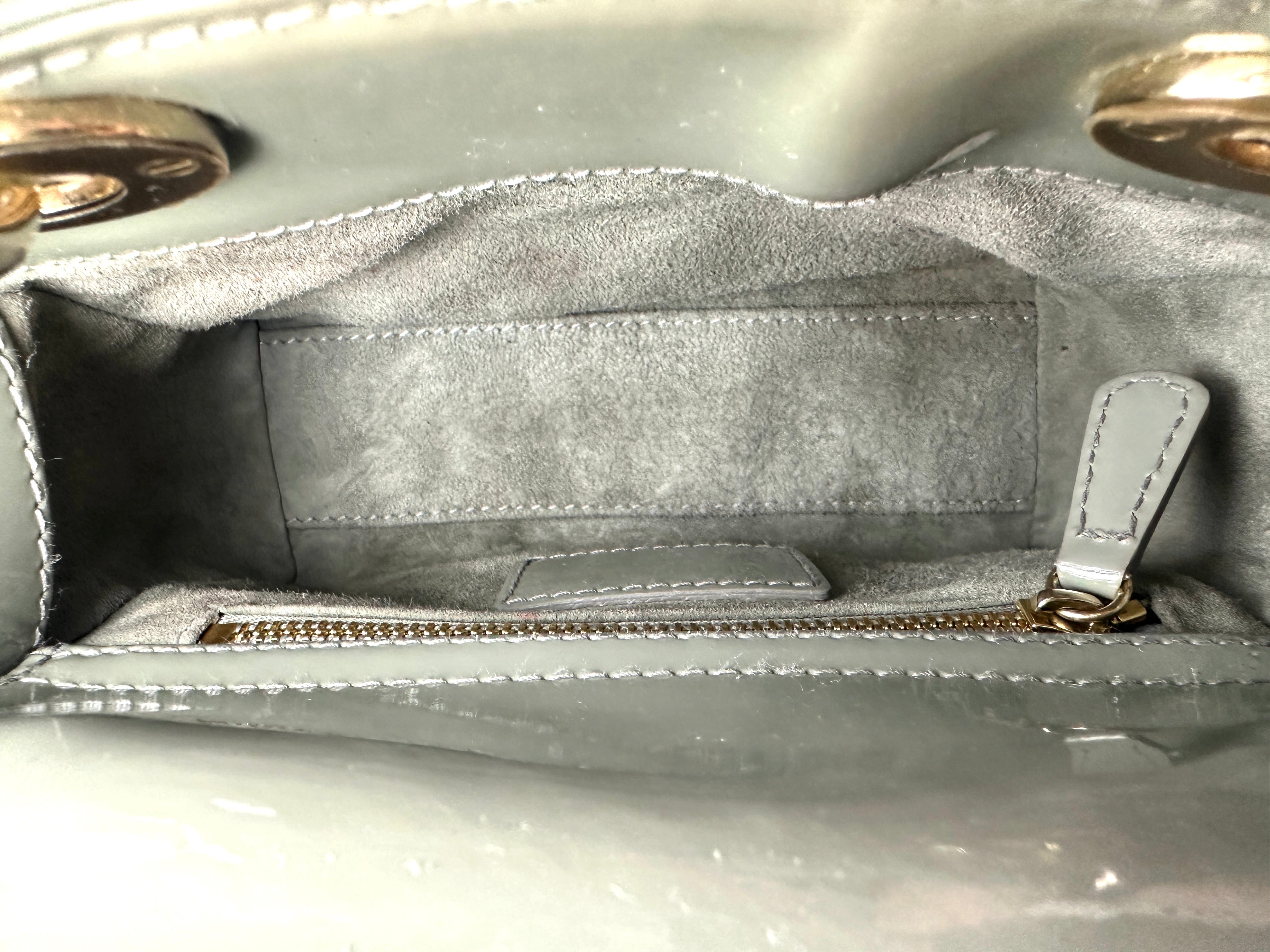 Christian Dior Lady Dior Grey Cannage Patent Leather Handle Bag DR894