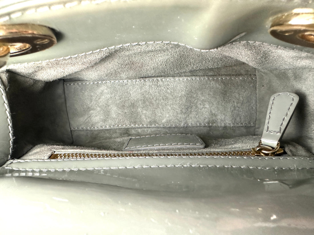 Christian Dior Lady Dior Grey Cannage Patent Leather Handle Bag DR894
