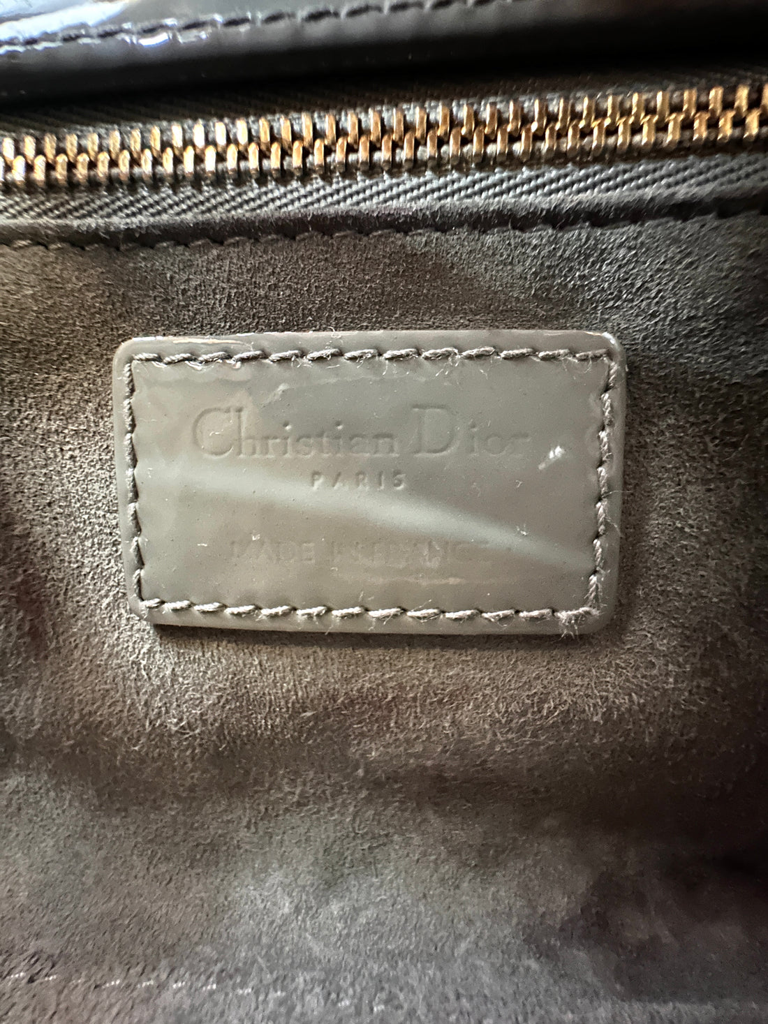 Christian Dior Lady Dior Grey Cannage Patent Leather Handle Bag DR894