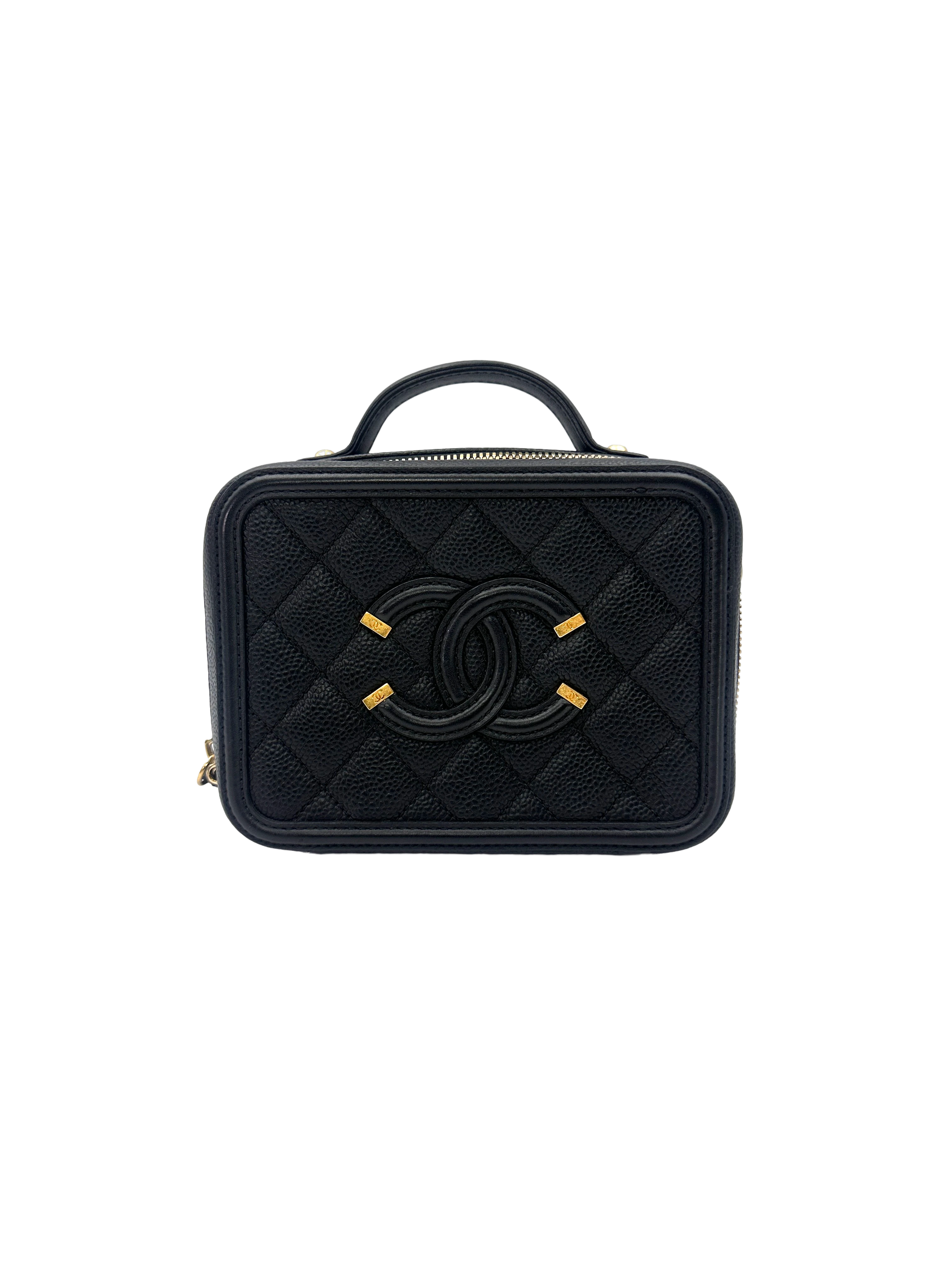 Chanel CC Filigree Black Quilted Leather Vanity Case(22***42) CC2483