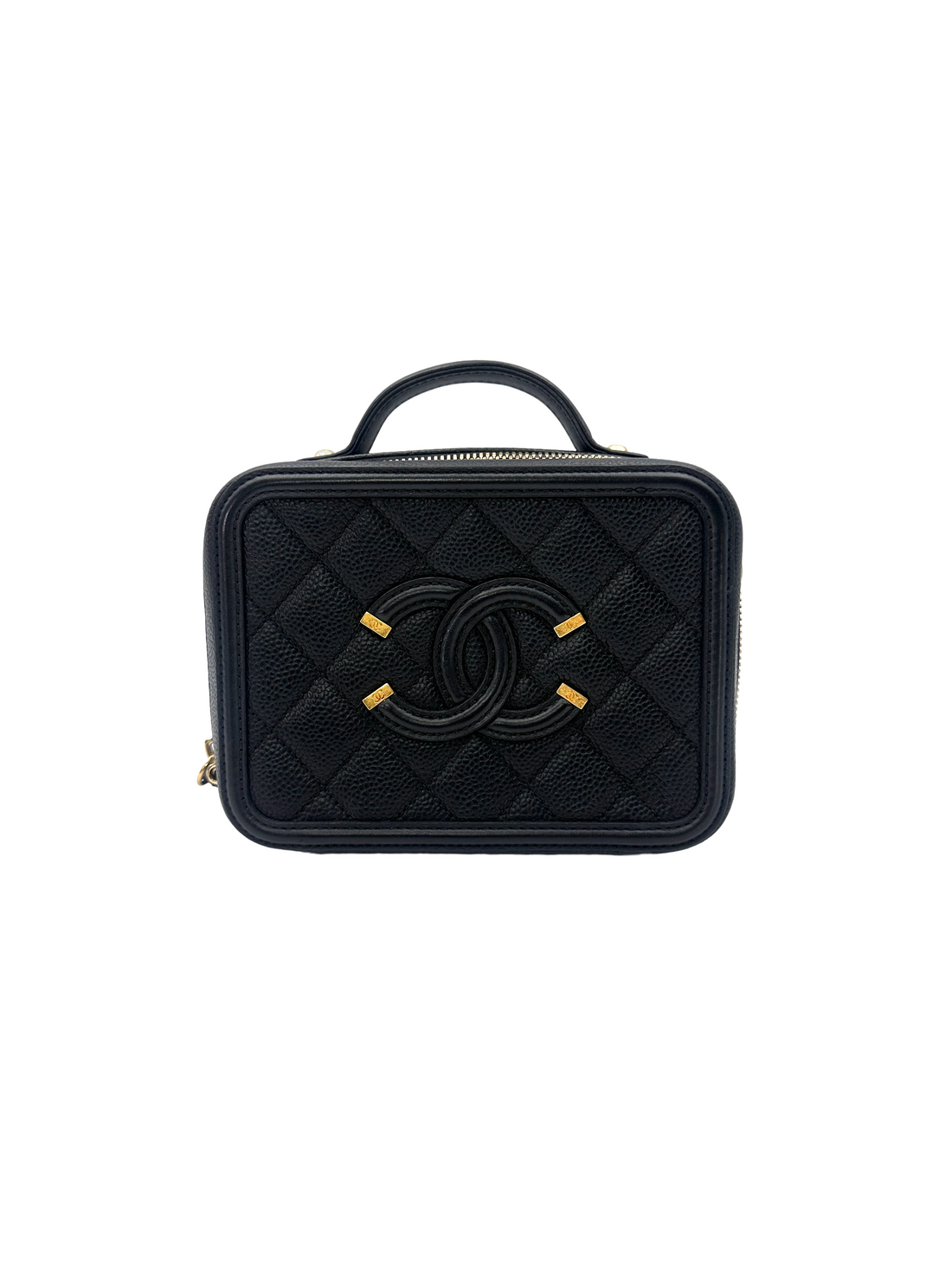 Chanel CC Filigree Black Quilted Leather Vanity Case(22***42) CC2483