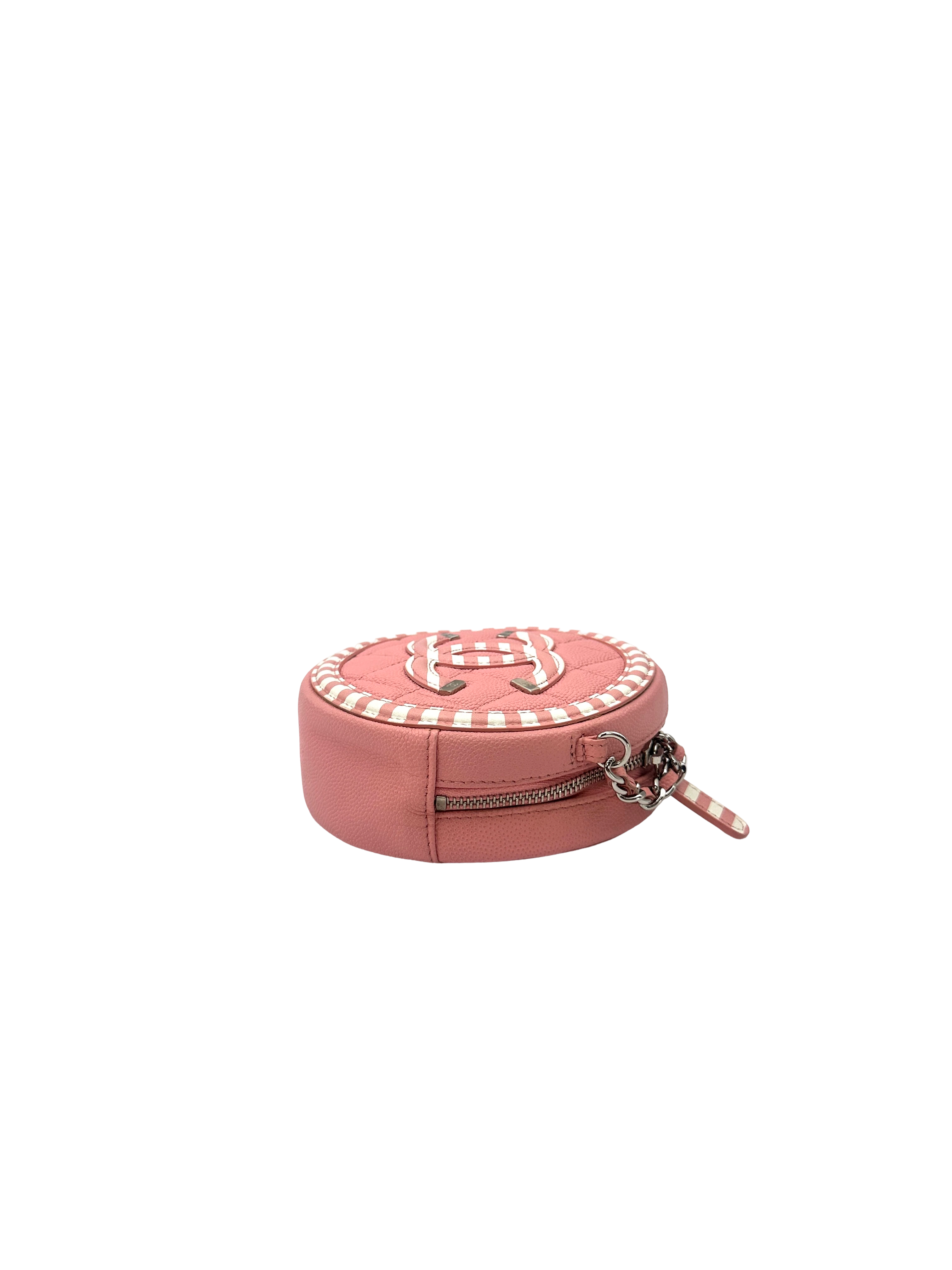 Chanel 24C Pink/White Quilted Leather Round Clutch(27***67) CC2481