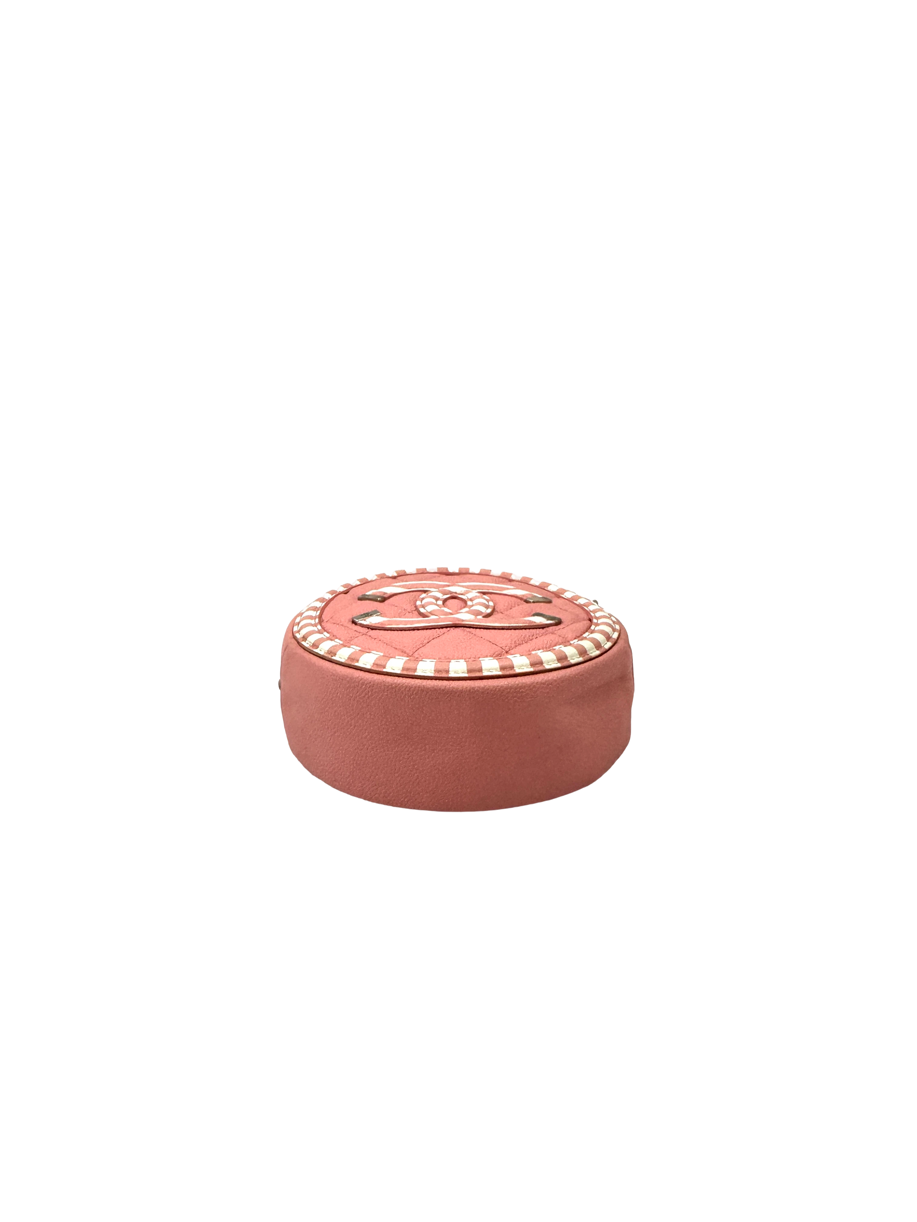 Chanel 24C Pink/White Quilted Leather Round Clutch(27***67) CC2481