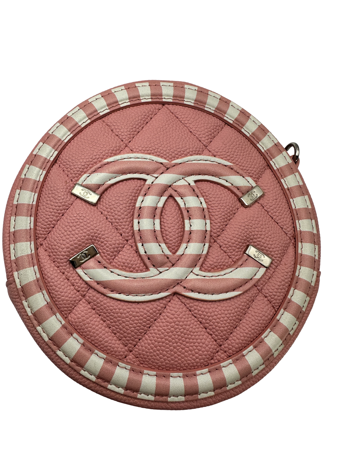 Chanel 24C Pink/White Quilted Leather Round Clutch(27***67) CC2481