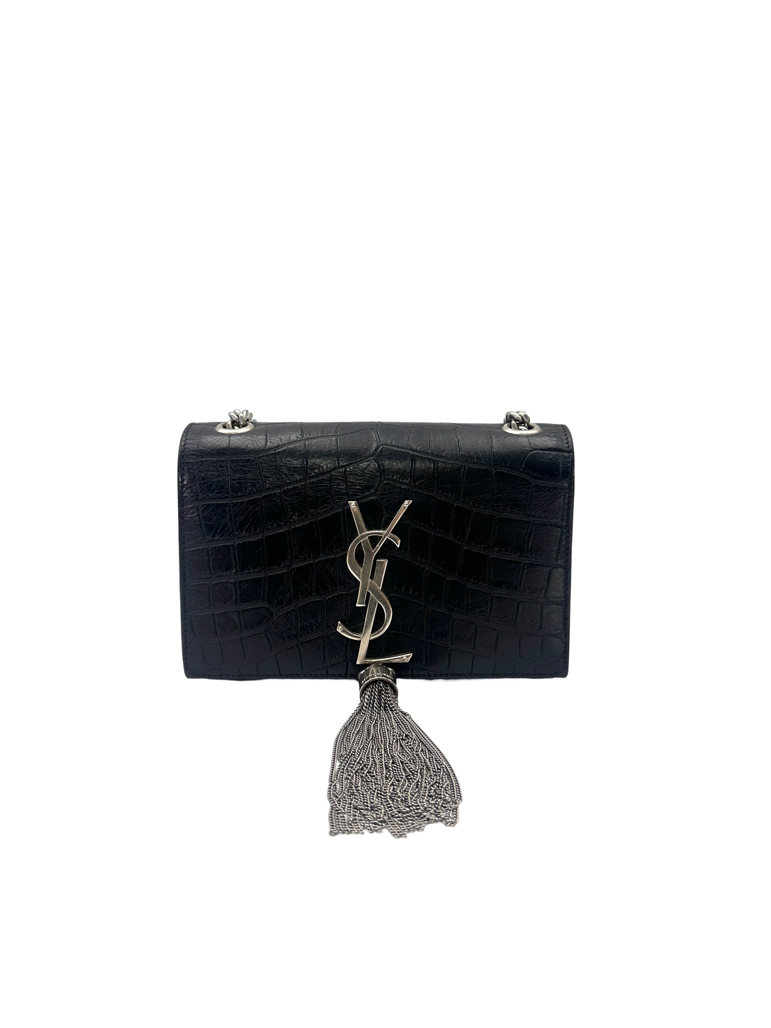 Saint Laurent Black Croc-Embossed Leather Wallet On Chain SL279