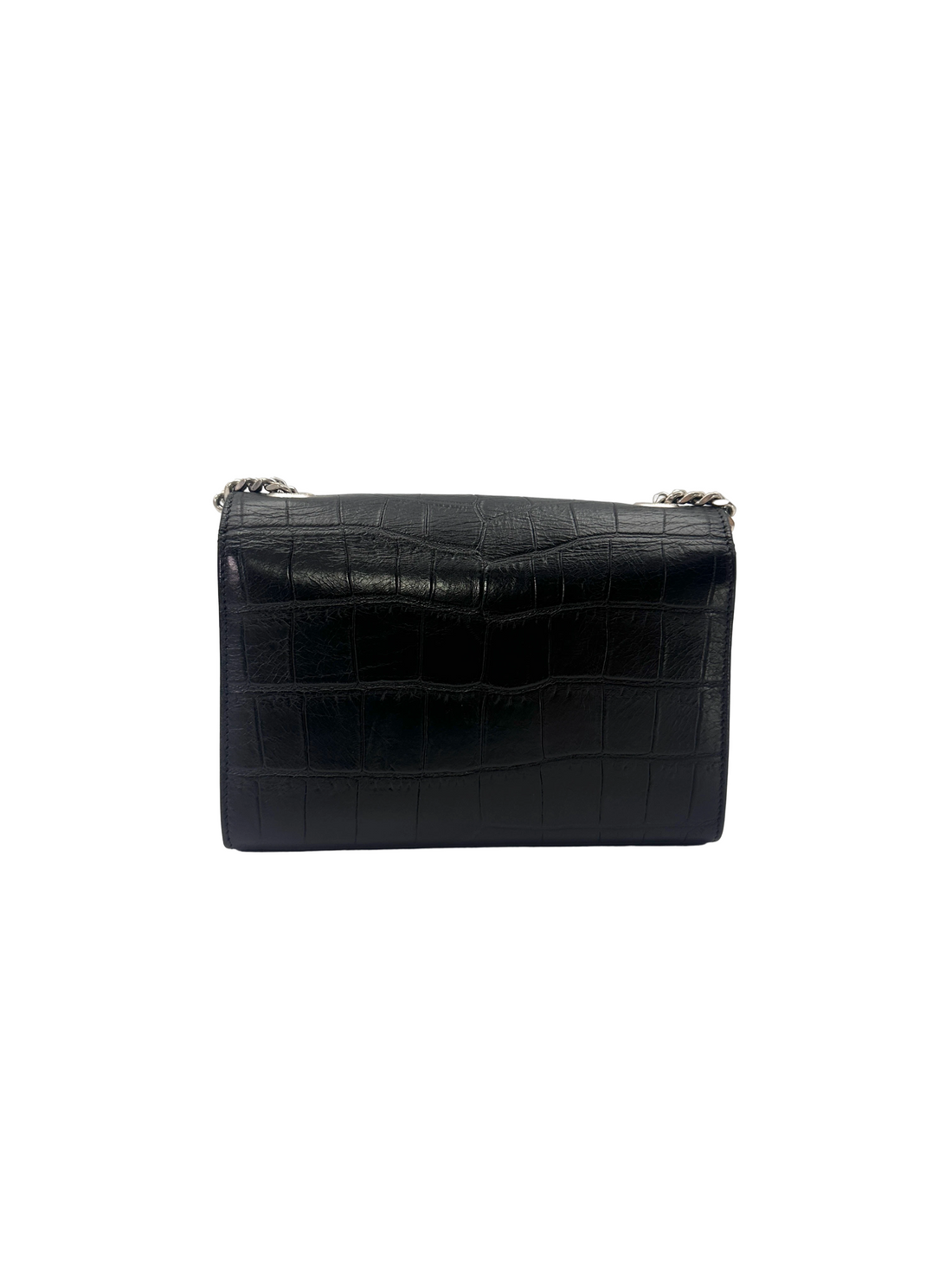 Saint Laurent Black Croc-Embossed Leather Wallet On Chain SL279