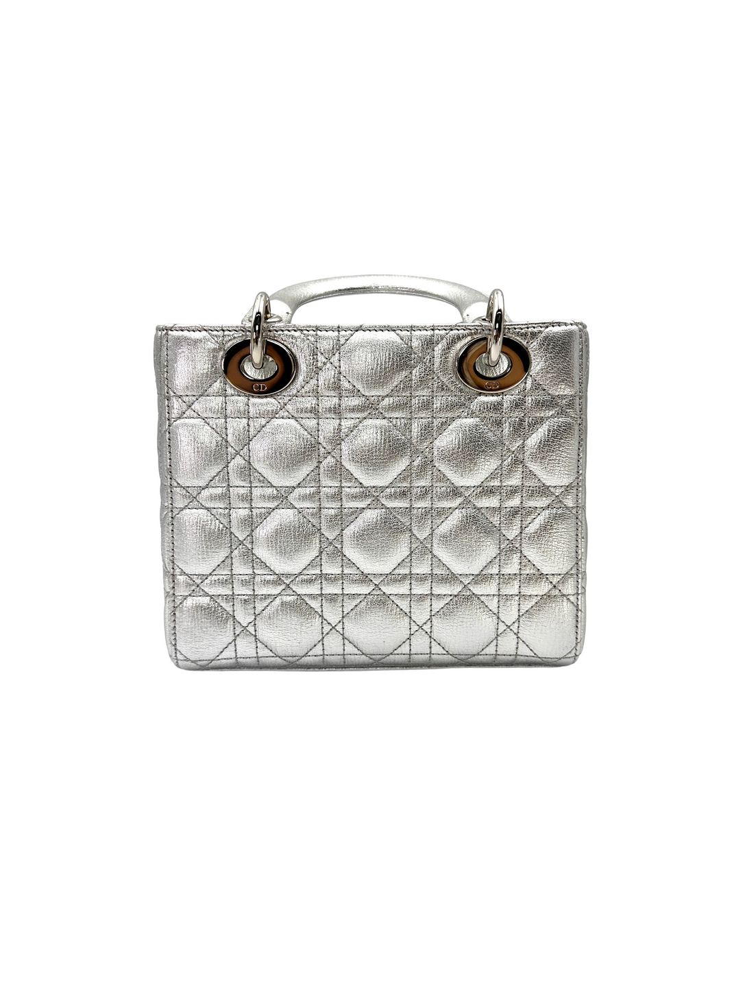 Christian Dior Lady Dior Metallic Silver Leather Handle Bag DR889