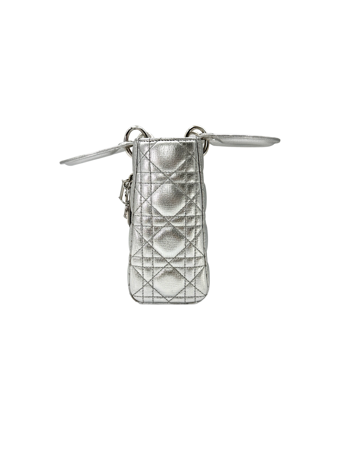 Christian Dior Lady Dior Metallic Silver Leather Handle Bag DR889