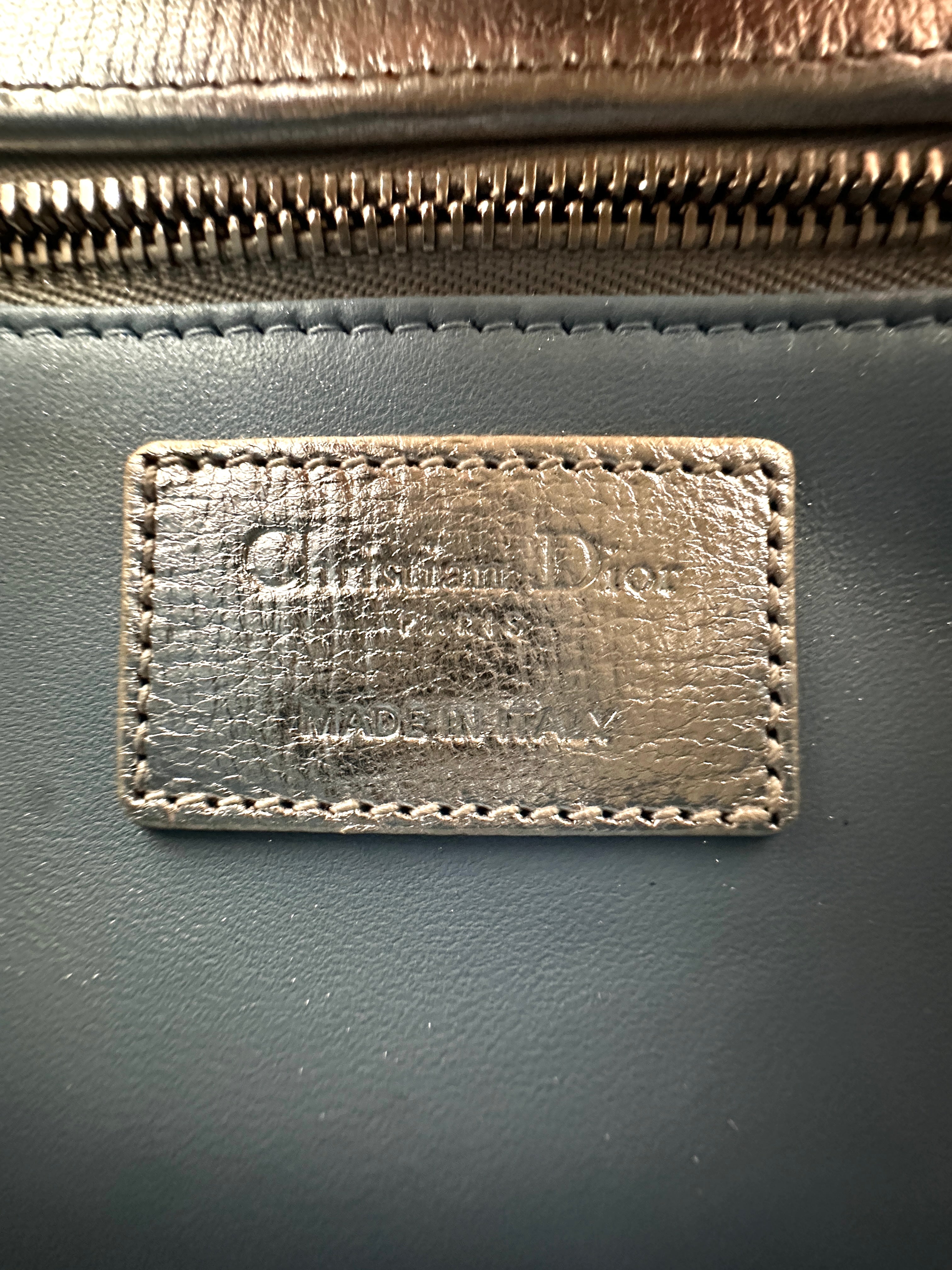 Christian Dior Lady Dior Metallic Silver Leather Handle Bag DR889
