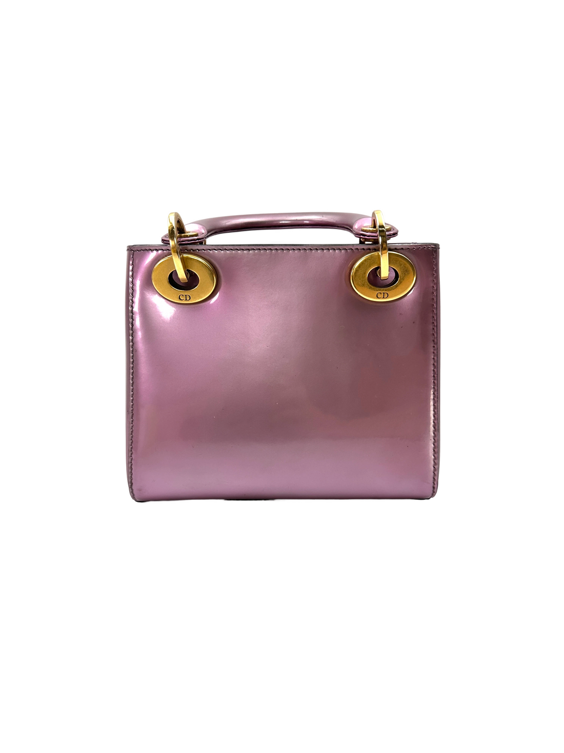 Christian Dior Lady Dior Metallic Pink Patent Leather Handle Bag DR891