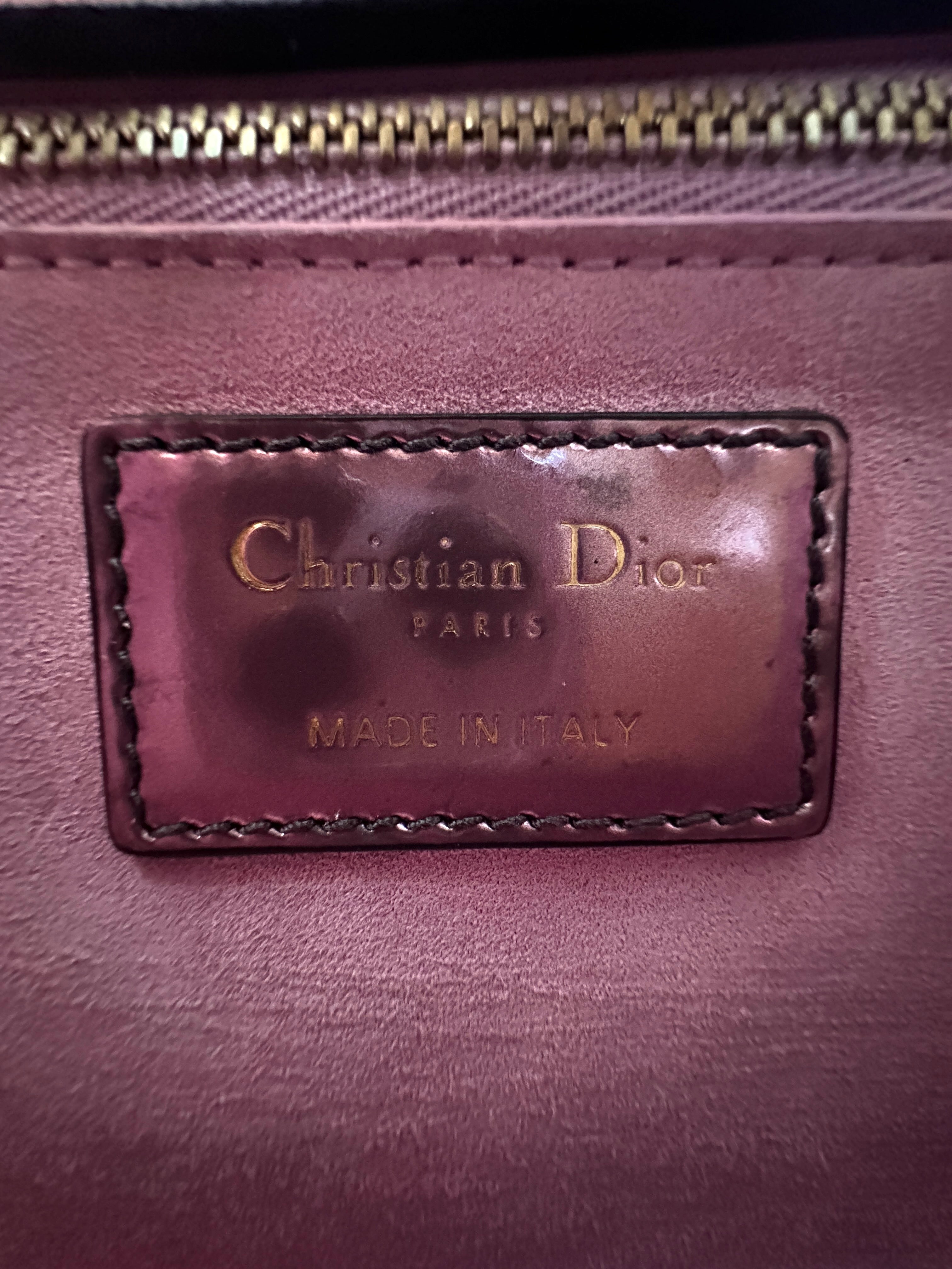 Christian Dior Lady Dior Metallic Pink Patent Leather Handle Bag DR891
