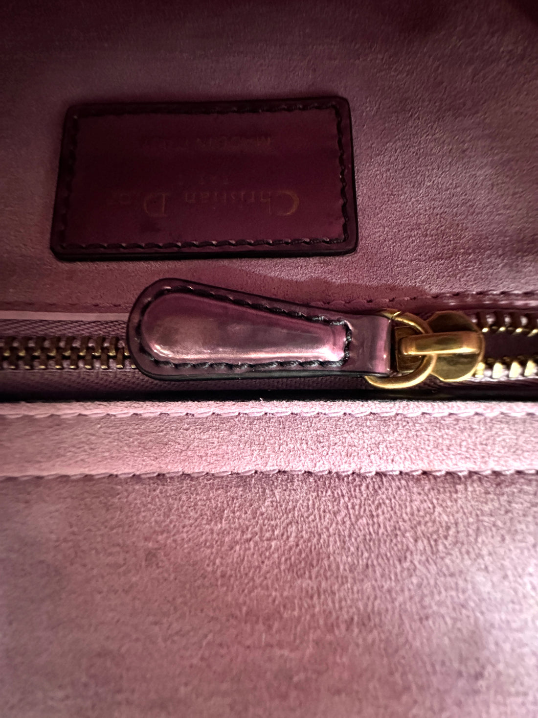 Christian Dior Lady Dior Metallic Pink Patent Leather Handle Bag DR891