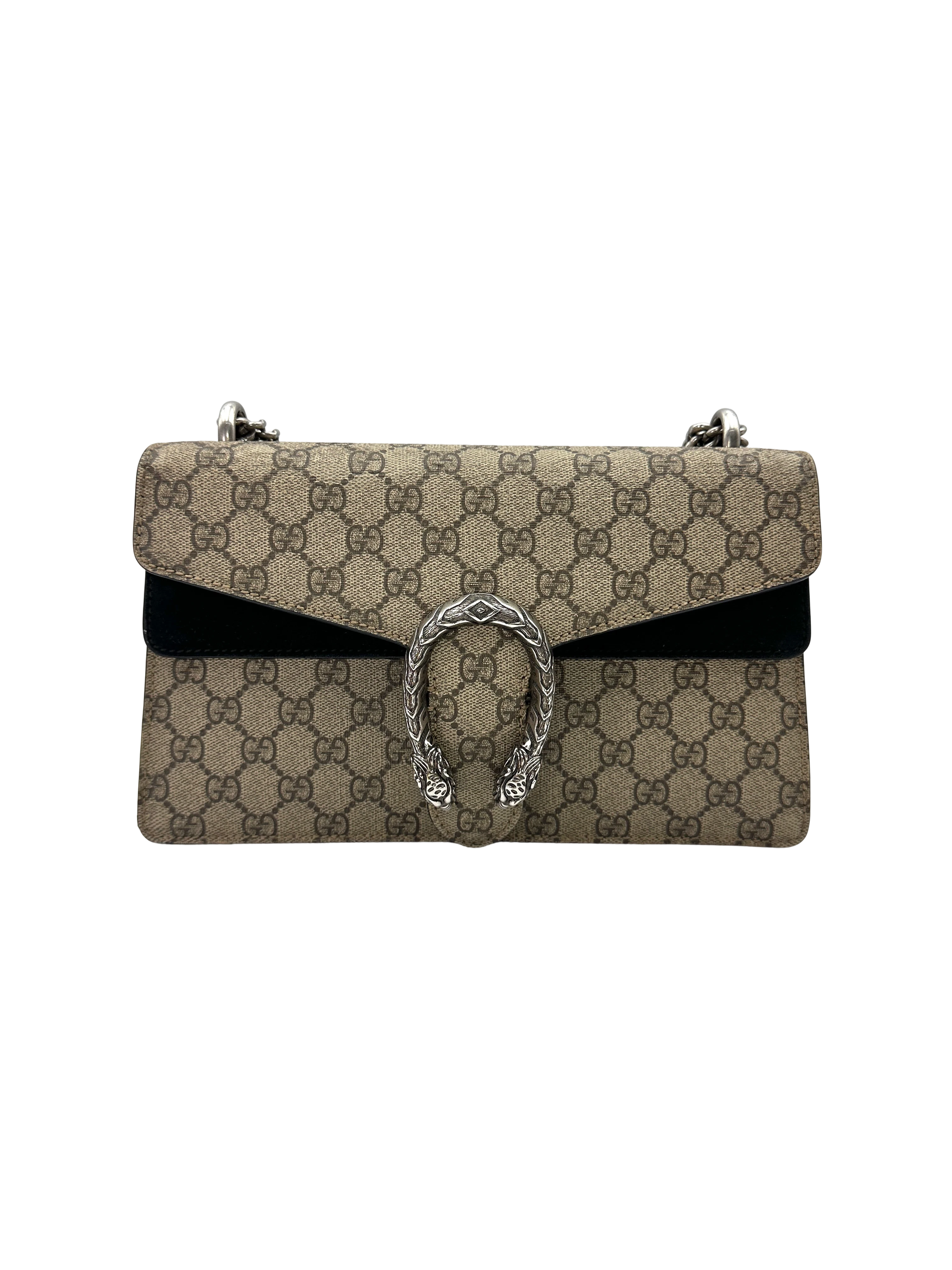 Gucci Dionysus GG Supreme Canvas Medium Size Shoulder Bag With Black Tirm GG1380