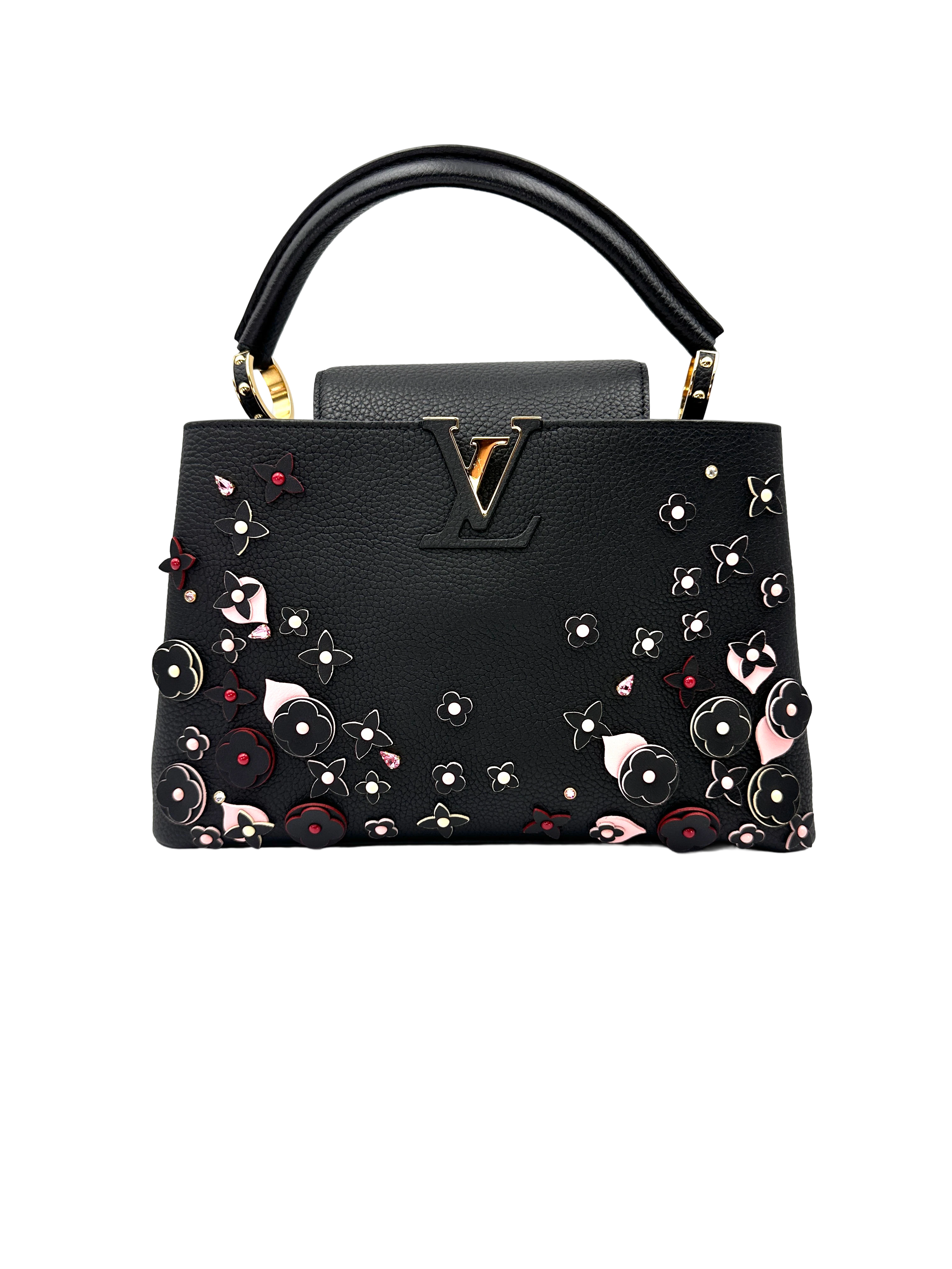 Louis Vuitton Capucines MM Black Taurillon Leather Mechanical Flowers Handle Bag LV3251