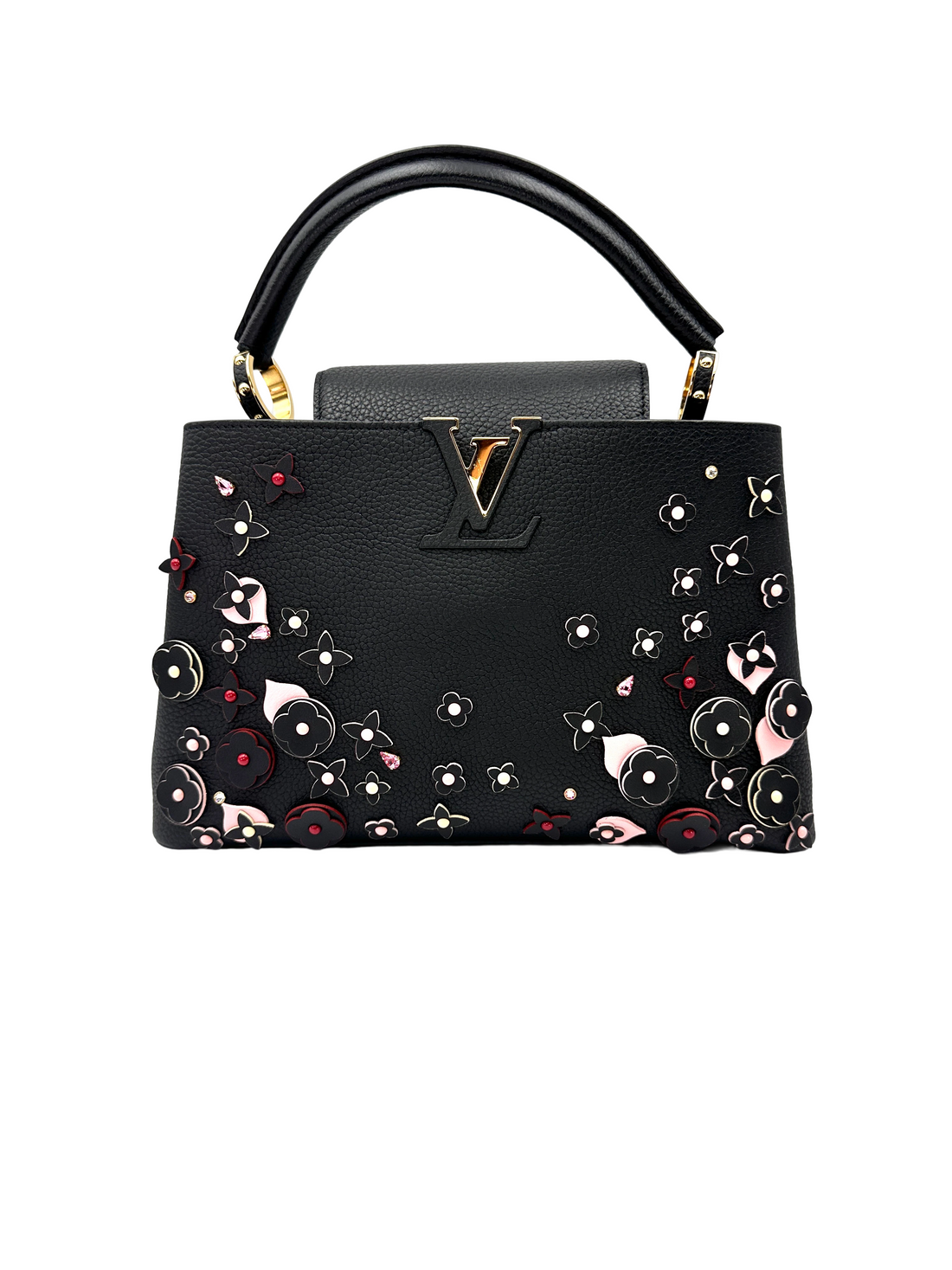 Louis Vuitton Capucines MM Black Taurillon Leather Mechanical Flowers Handle Bag LV3251