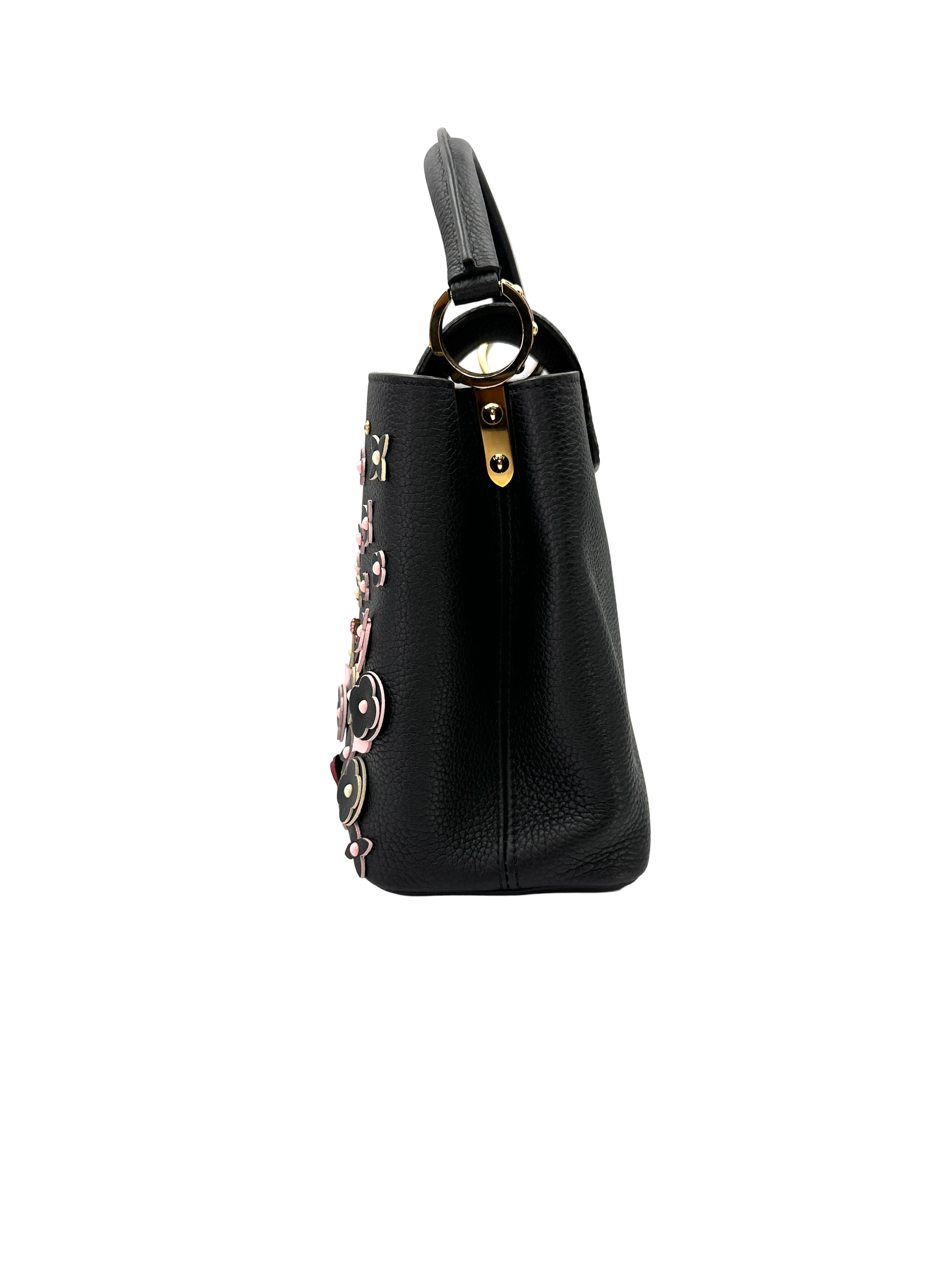 Louis Vuitton Capucines MM Black Taurillon Leather Mechanical Flowers Handle Bag LV3251