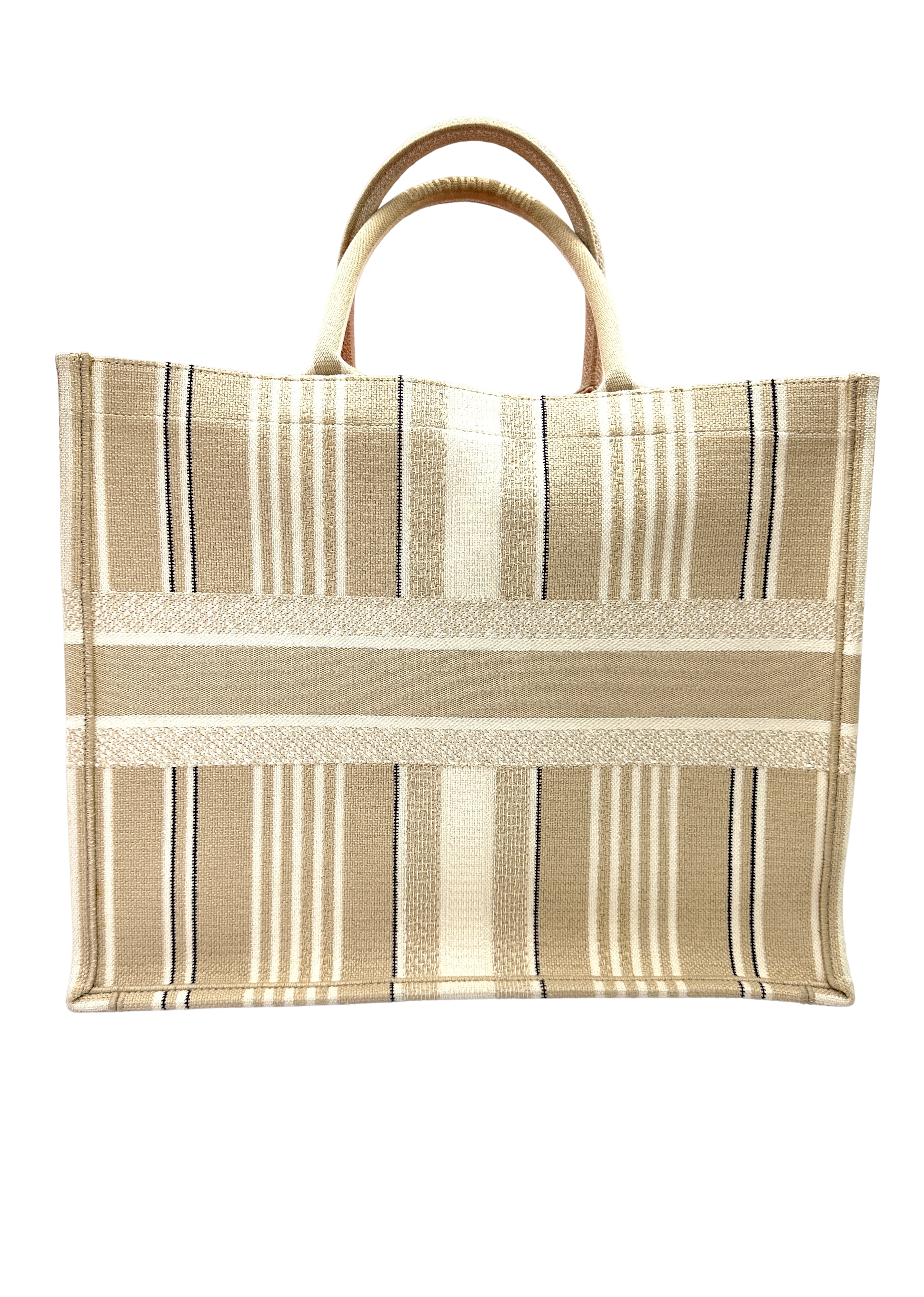 Christian Dior White Striped Canvas Large Size Book Tote Bag DR893